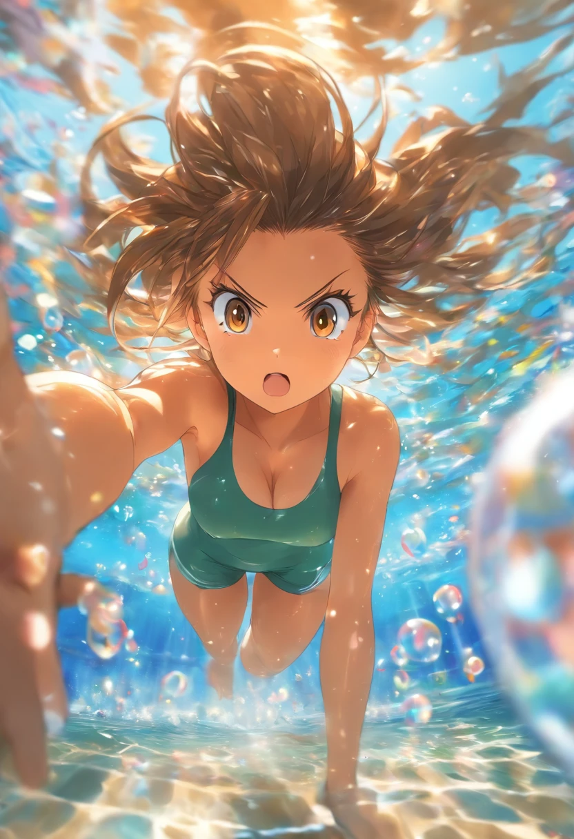 masterpiece, One girl, High resolution, Kimoto_cherry blossoms, Green Eyes, wear (One piece swimsuit), good atmosphere, Breaking it on the beach
(Upper Body), Very detailed, Full of details, blue sky, sun, Cinema Lighting, sand, Ocean, Crack, (sunset), Angle from below,(straddling a man)