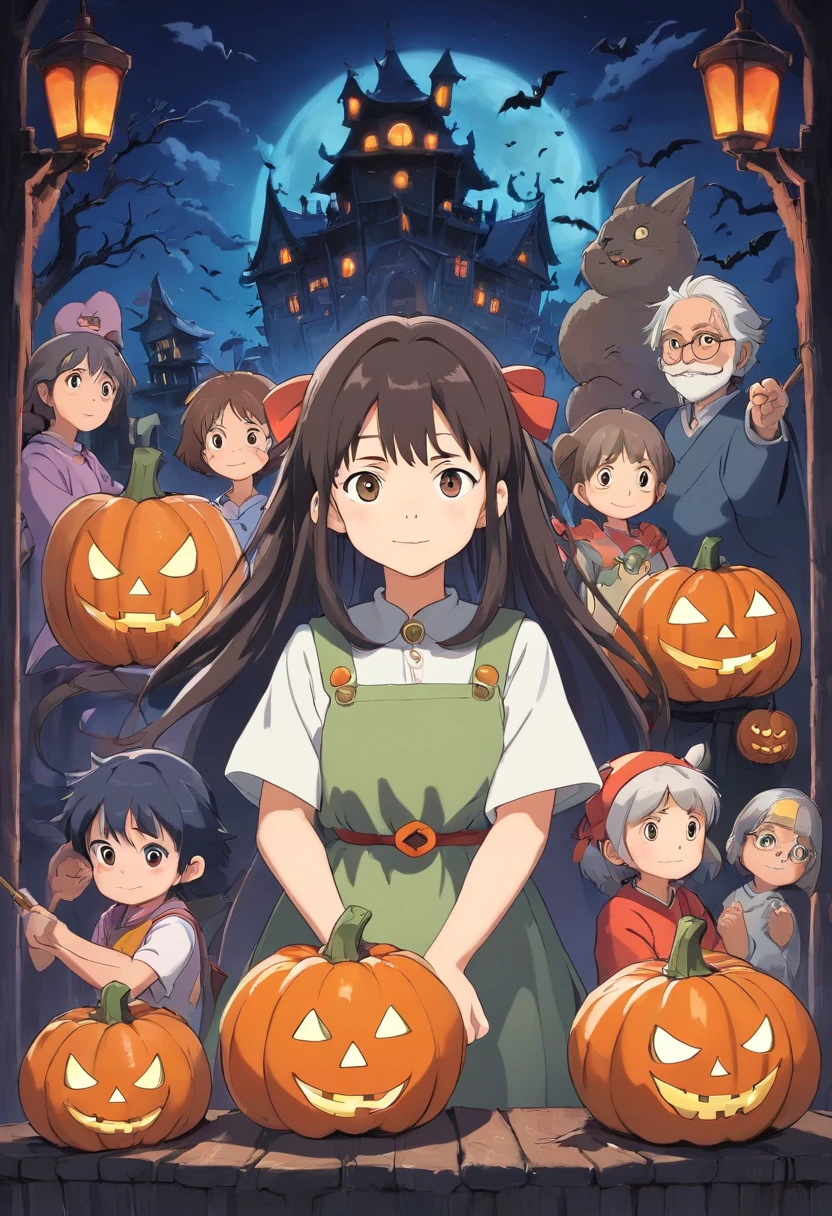 halloween characters with low details drawn separately , kids cartoon style, black and while image, thick outlines