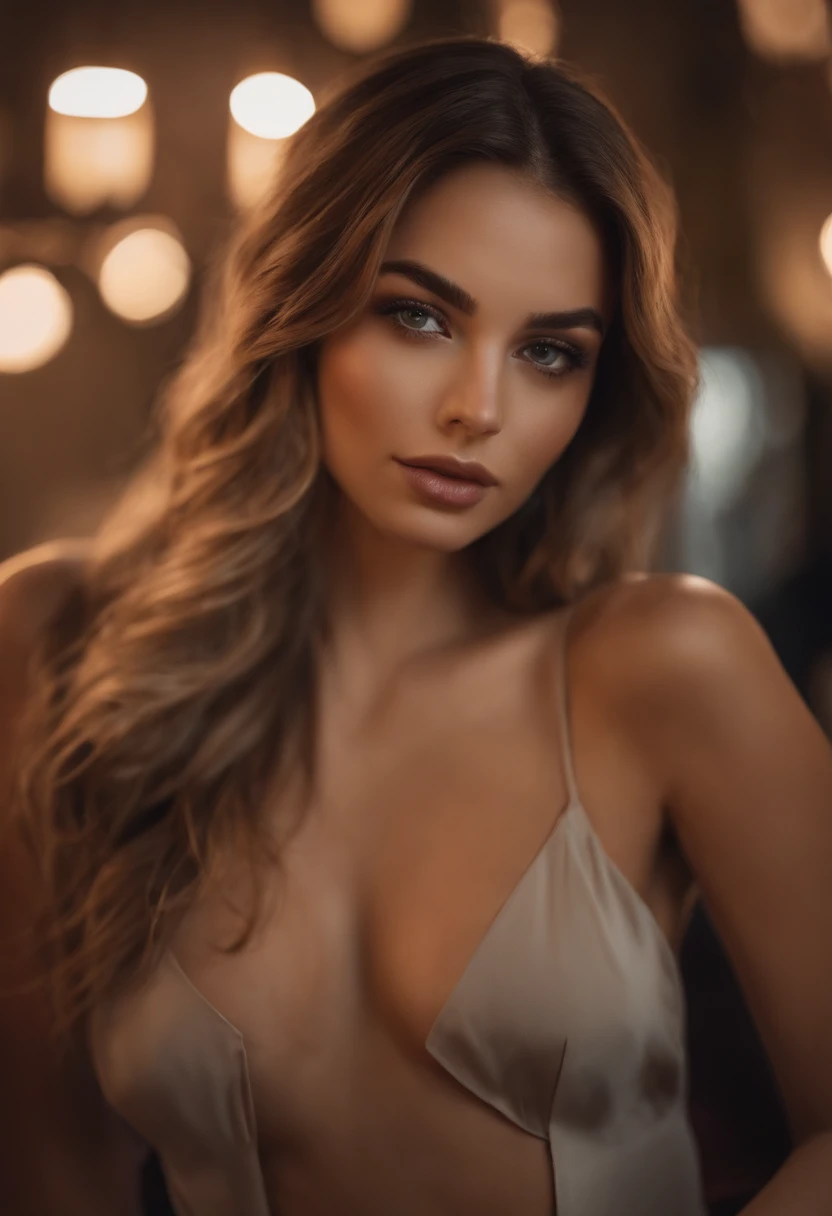 Arafed woman completely , fille sexy aux yeux bruns, ultra realist, Meticulously detailed, Portrait Sophie Mudd, cheveux bruns et grands yeux, selfie of a young woman, Yeux de chambre, Violet Myers, sans maquillage, maquillage naturel, looking straight at camera, Visage avec Artgram, Maquillage subtil, in the club, dans la chambre, large bust