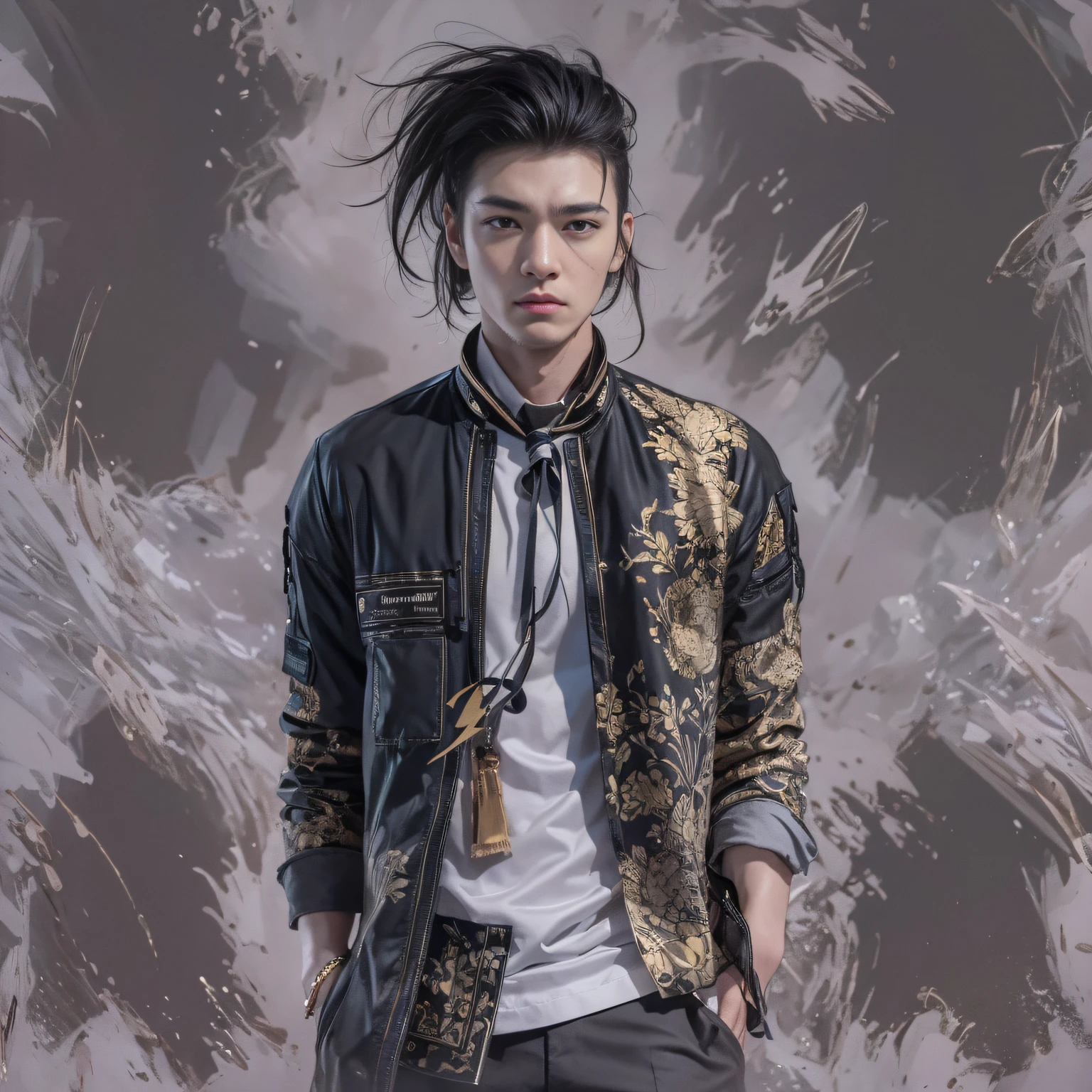 Full body male chef 32K（tmasterpiece，k hd，hyper HD，32K）Long flowing black hair，Camping ruins area，zydink， a color， patriot （废墟）， （Linen batik scarf）， Angry fighting stance， looking at the ground， Linen bandana， Chinese python pattern long-sleeved garment， （Abstract gouache splash：1.2）， Dark clouds lightning background，Flour flies（realisticlying：1.4），Black color hair，Flour fluttering，Background fog， A high resolution， the detail， RAW photogr， Sharp Re， Nikon D850 Film Stock Photo by Jefferies Lee 4 Kodak Portra 400 Camera F1.6 shots, Rich colors, ultra-realistic vivid textures, Dramatic lighting, Unreal Engine Art Station Trend, cinestir 800，Flowing black hair,（（（Male chef））），irate，