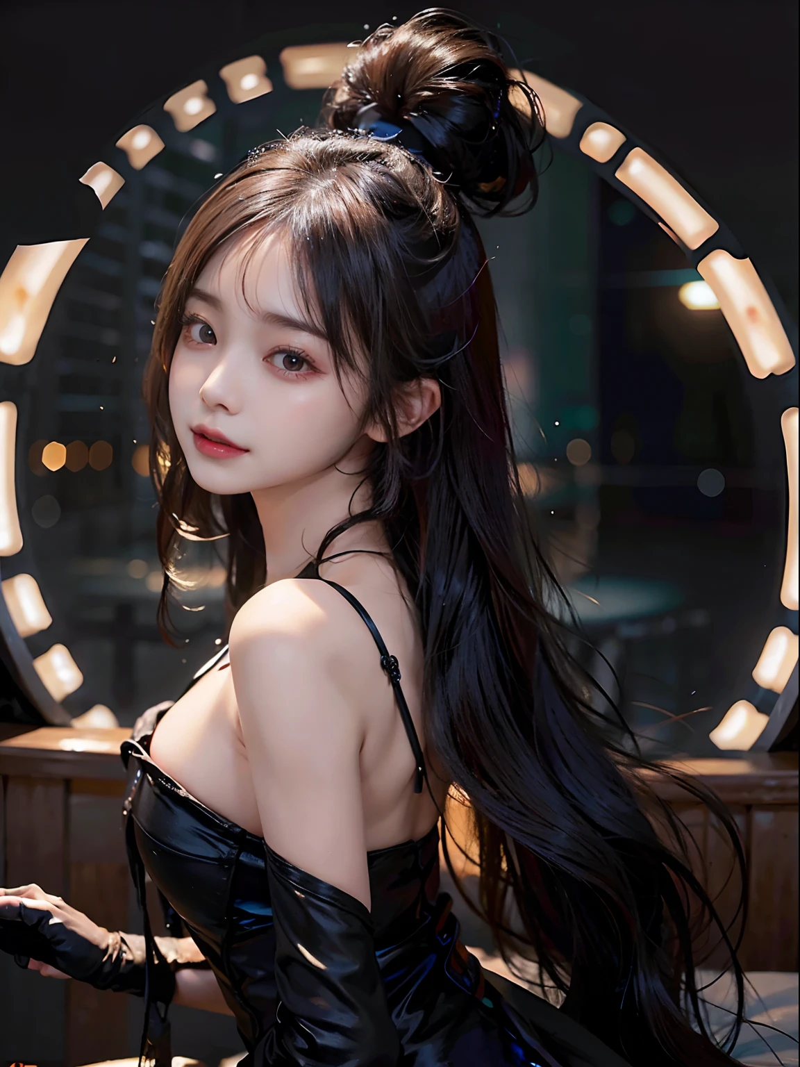 (RAW photo: 1.2), top quality, beautiful detailed girl, bunny girl, smile, twin tails, highly detailed eyes and face, beautiful detailed eyes, huge file size, high resolution, high resolution, 8k wallpaper, fine detail, highly detailed ticker uniform 8k wallpaper, light on face, movie lighting, 16 year old girl, sexy pose, (photorealism: 1.4), illustration, Surrealism, from below, super detail, masterpiece, playboy bunny, fishnet pantyhose, on all fours, back view
