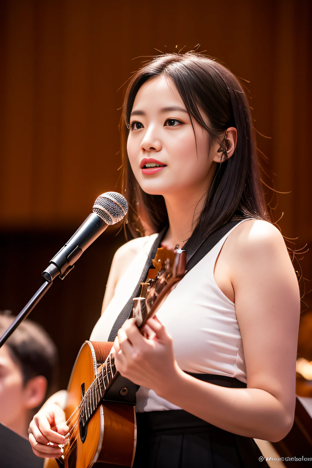 (Best Quality,8K,Raw photo,Realistic,High resolution:1.2),(Cute Japan female conductor:1.5、Female conductor、Shake the command stick),(Colossal tits:1.4),(Slim body、Naughty body),(concert hall、Guest、orchestra、Conductor's stand),(26 year old、Out of reach、Takamine Flower、Longing Existence、Charismatic presence),good-looking、Playing a symphony、perspiring、Beautiful、professional、