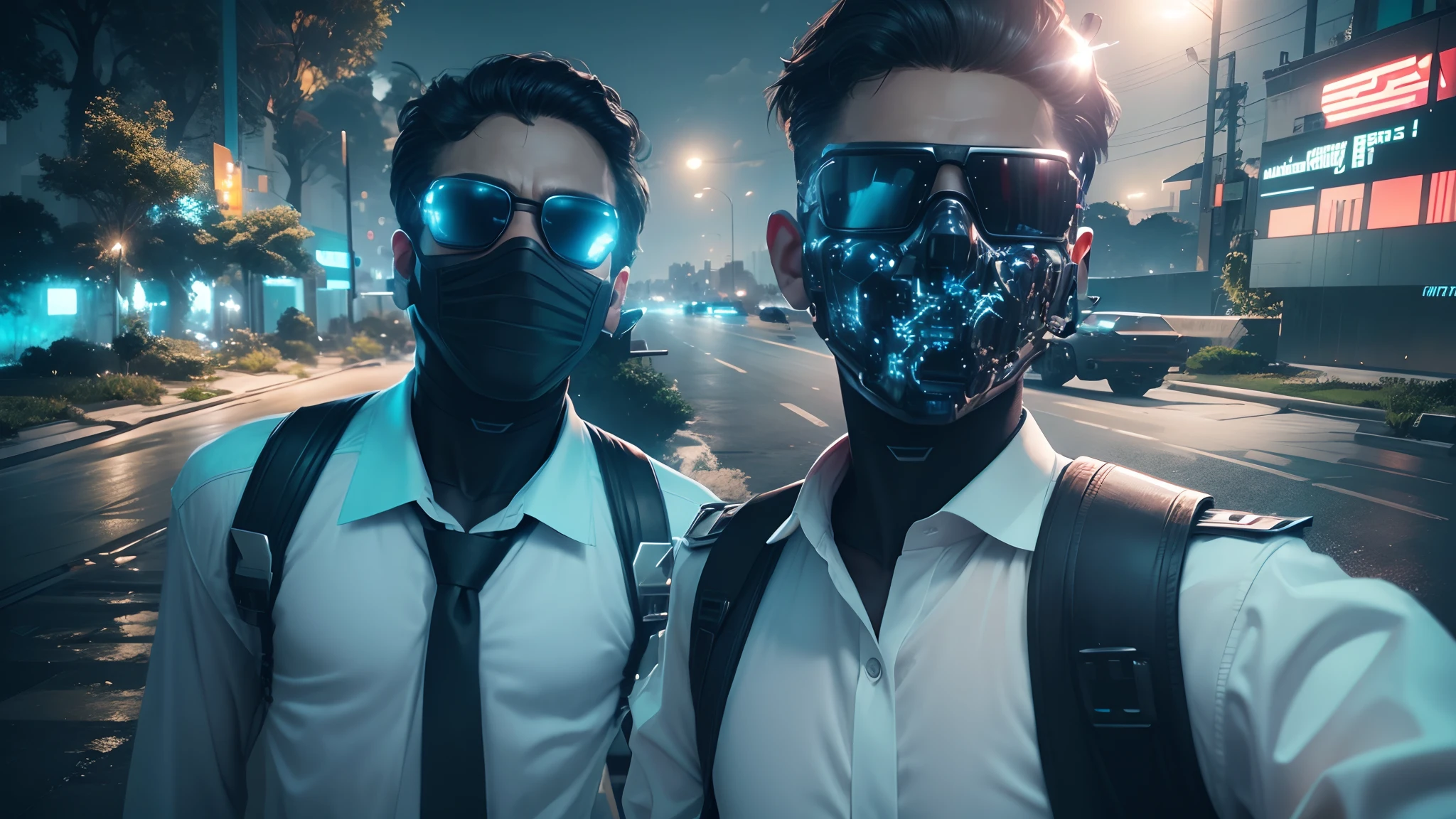 Change background, cyber city, look handsome, realistic, ultra realistic, 8k