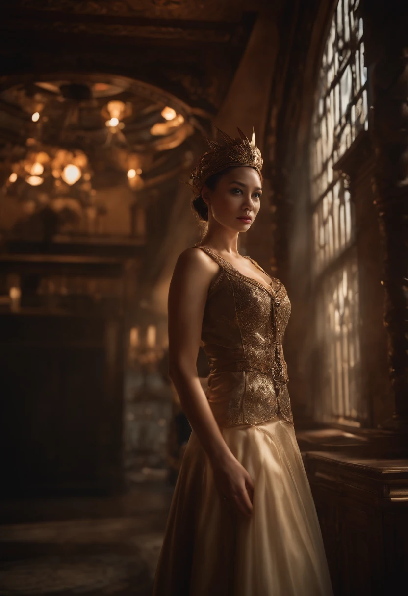 Full body, Best Image Quality, Masterpiece Level, Ultra High Definition, Realism, Steampunk Theme, Girl, Full Body, Feet in High Heels, Body Painting, Single, Scatter, Chinese Architecture, Indoor, First Person, Phoenix Headpiece, Body, Get detailed interior lighting and videos Lighting, increase the detail of general ambient light, detail of face and eyes, improve the realism of facial details, clear, sharp focus, sobbing, biting lips, frowning, bright eyes, simple background, Sony Master lens.