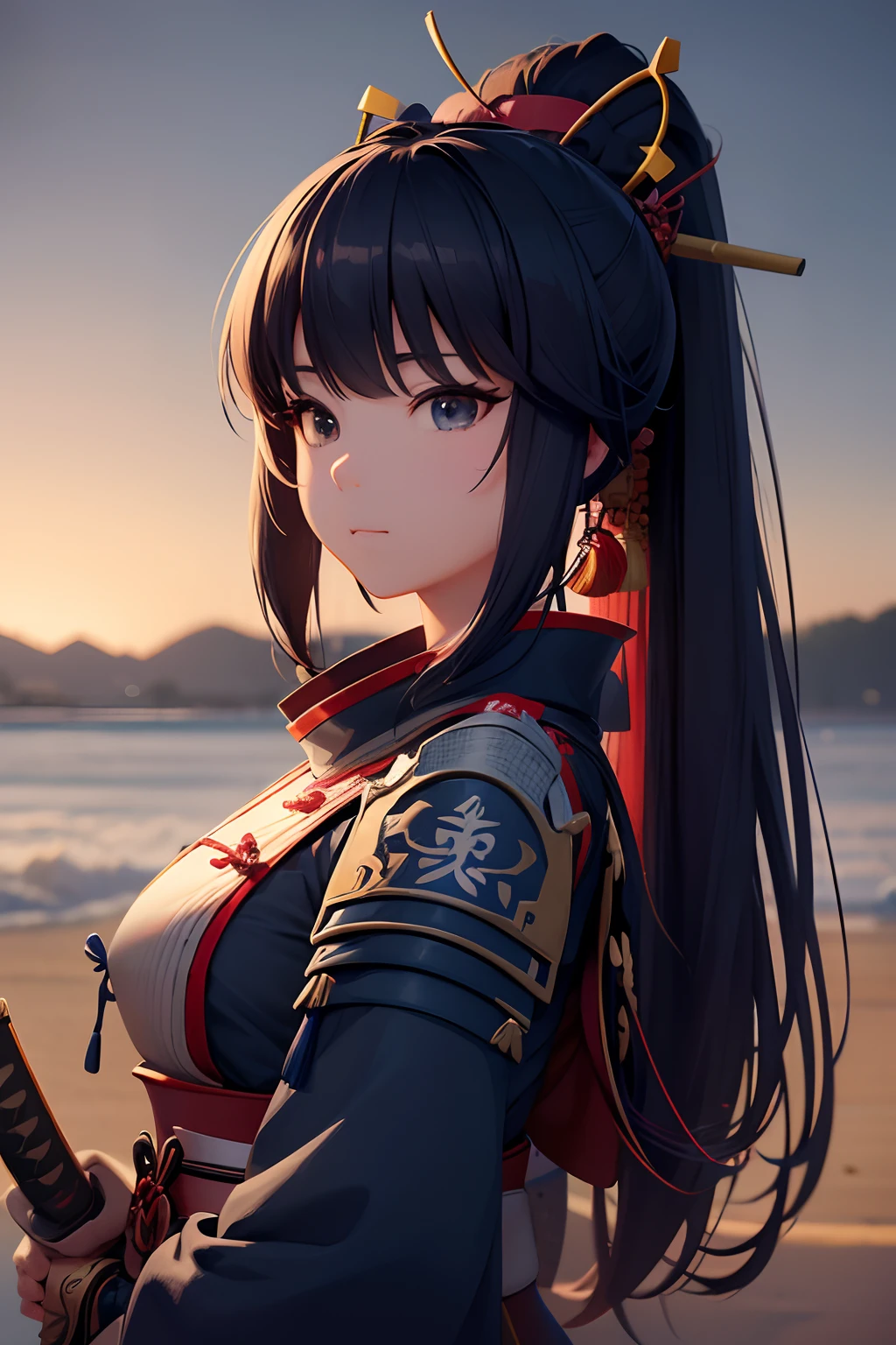 Beautiful female samurai of the Warring States period、Woman with semi-long hair、Samurai's Idetouch、Samurai Pose、Big sword、、gazing at viewer、The appearance of the samurai、Computer Graphics Art、。.。.。.。.。.。.。.。.。.。.。.。.。.。.。.。.。.。.。.。.3D、hight resolution、top-quality、The upper part of the body、8K Character Concept、32K、pixiv、illustratio、 ultra-detailliert、hyperdetailed face、Megapixel、 Ultra High Definition HDR、Clair、Overdecoration