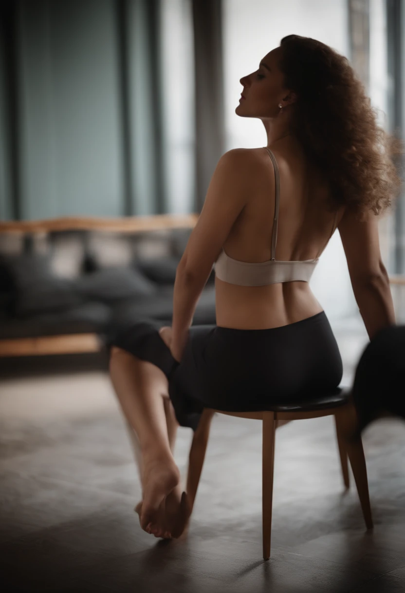 Anne Hathaway, in a cafe, looking to the viewer, expressive eyes, focus on eyes, NSFW, nobody around, in bedroom, nude, pubianos, back view 
