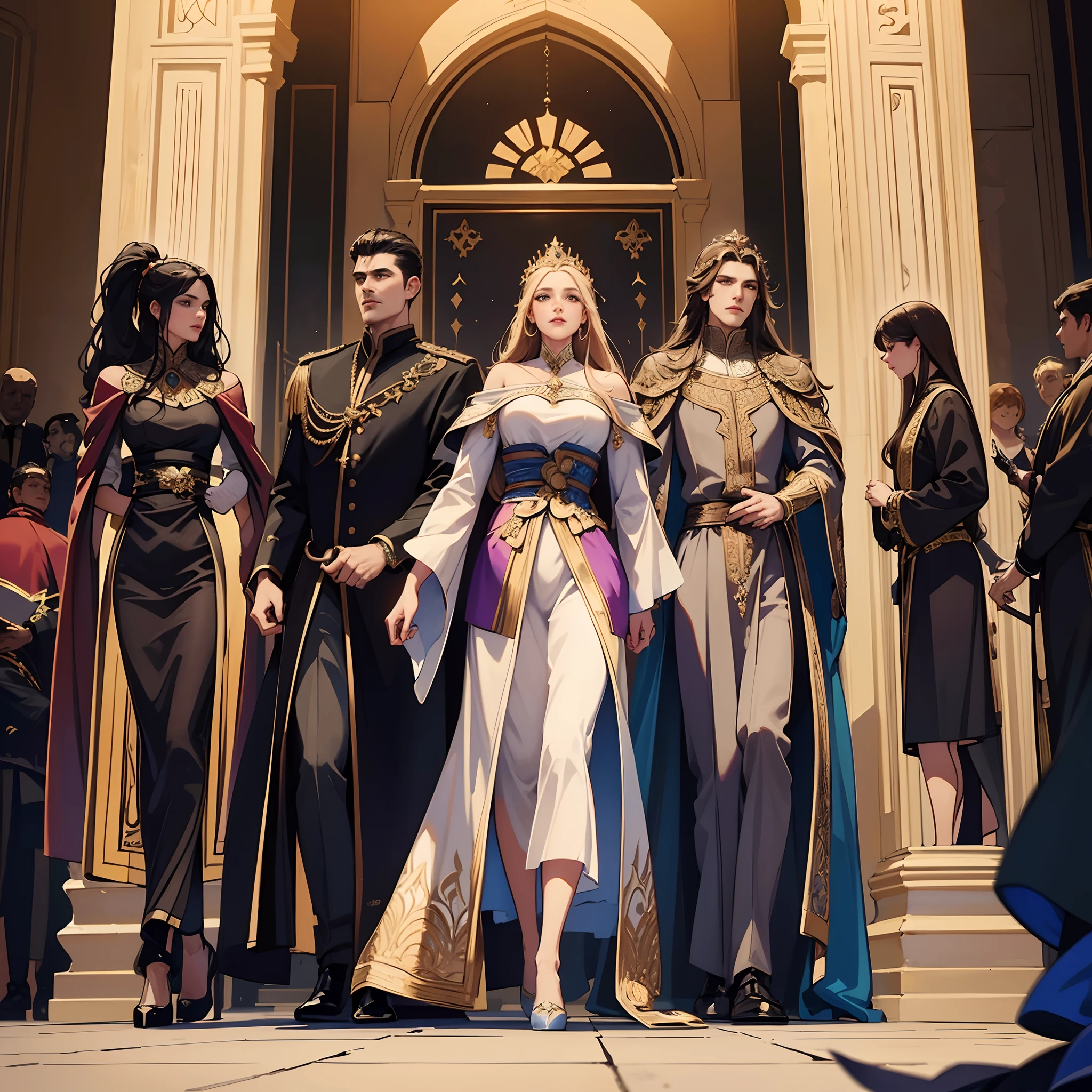 Hyper realistic super detailed Dynamic shot master piece scene cinématique scènes movie Epic Legendary Castlevania Lord of the shadows Very Beautiful princesse moroccan caftan Wear outfit walking the way to throne room with her servants women around her showing Respect to her hyper realistic super detailed Dynamic shot master piece différent angle positions moroccan environnement