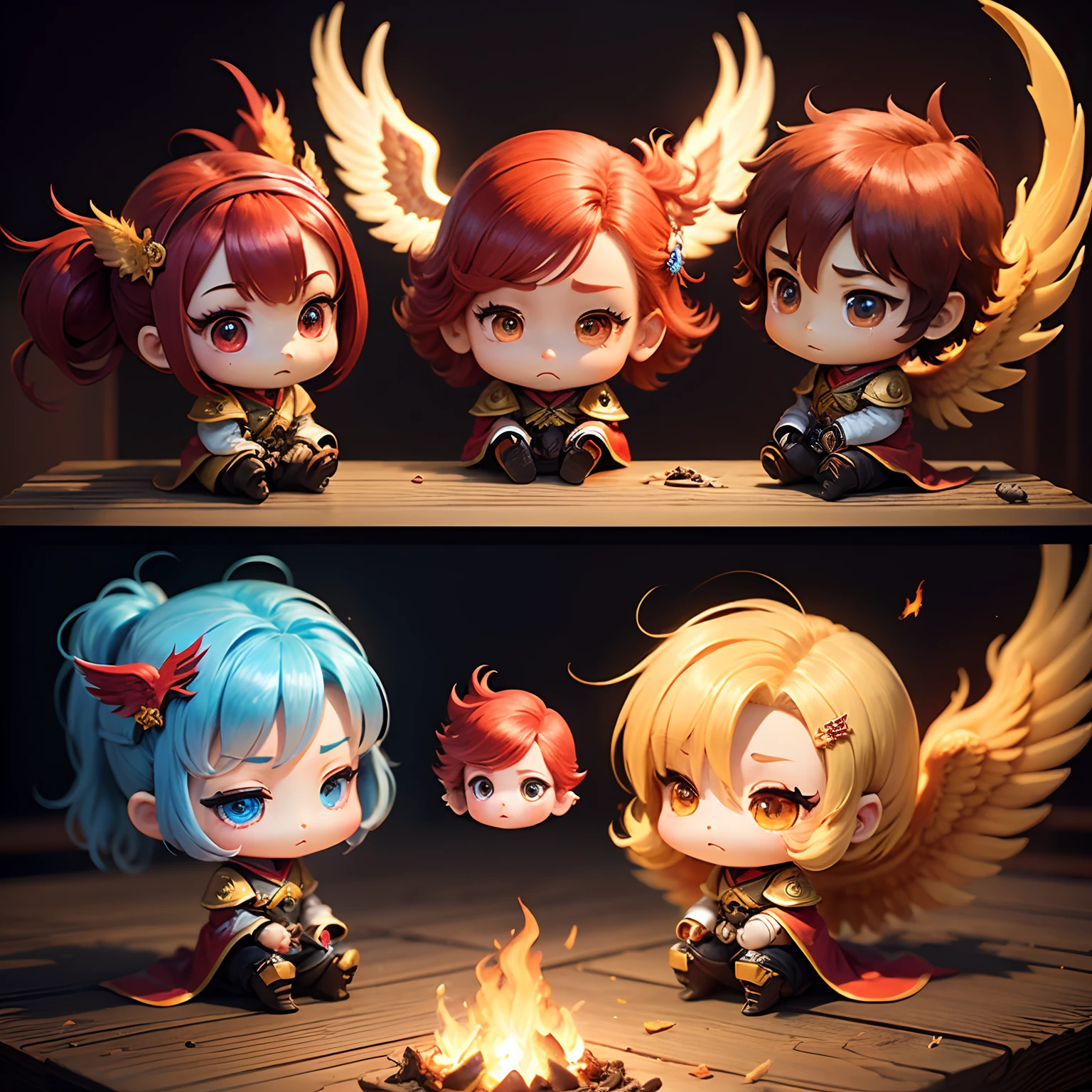 masterpiece、top-quality、ultra-detailliert、(Chibi Chara Phoenix:1.2)、Red Firebird、burning、