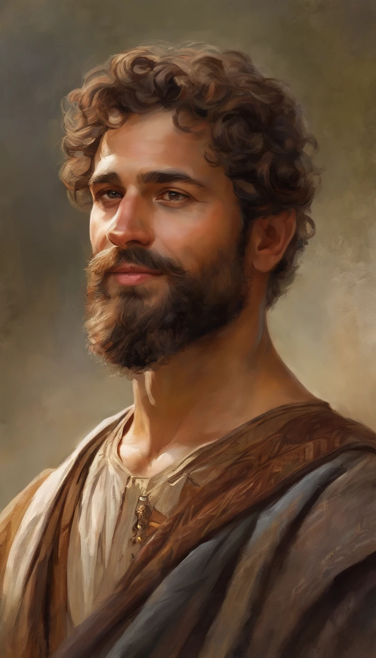 Italian man with beard, slight smirk, smirk, young, looking at viewer, smile, curly hair, olive skin, tan skin, shoulder length hair, laminar leather armour, bright skies, brown hair, short beard, renaissance, renaissance armour, Venice, renaissance city, Italian city, Italy, scar, modelshoot style, (extremely detailed CG 8k wallpaper), most beautiful artwork in the world, portrait, trend at ArtStation, trend at CGSociety, Intricate, High Detail, Sharp Focus, Dramatic and Photorealistic Painting Art