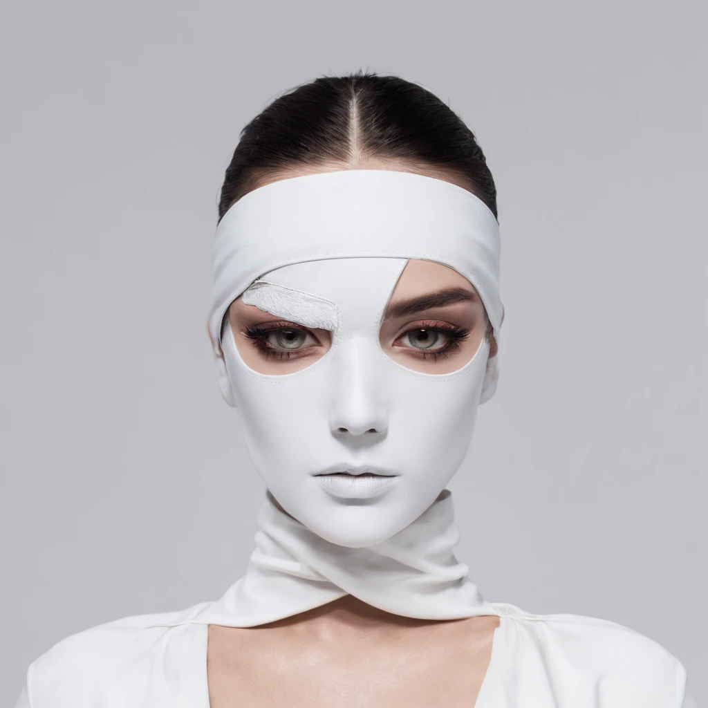 Front face of woman with both eyes covered with eye patch
