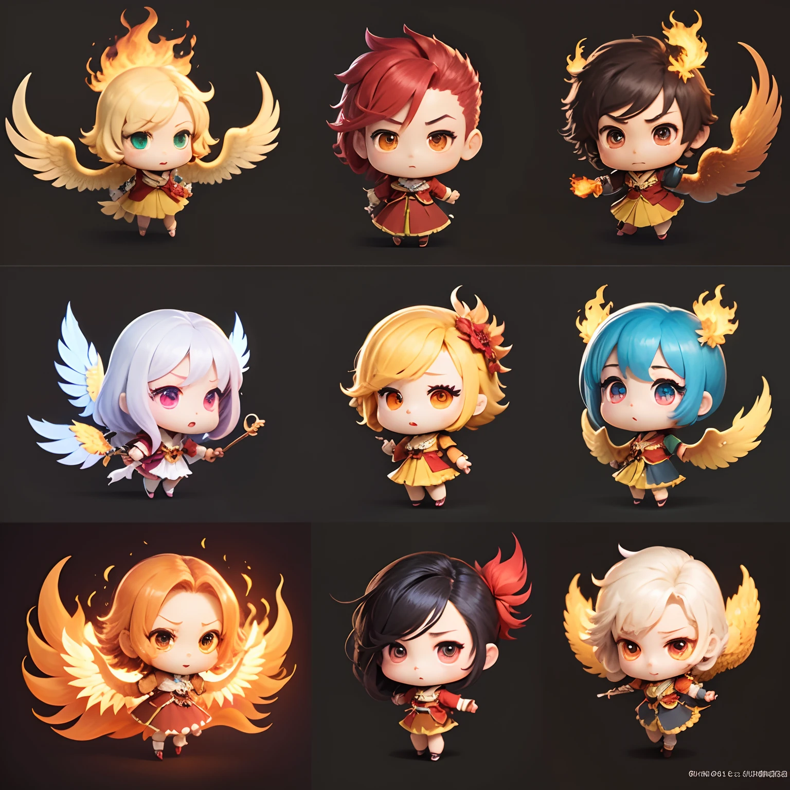 masterpiece、top-quality、ultra-detailliert、(Chibi Chara Phoenix:1.2)、独奏、flustured、burning、