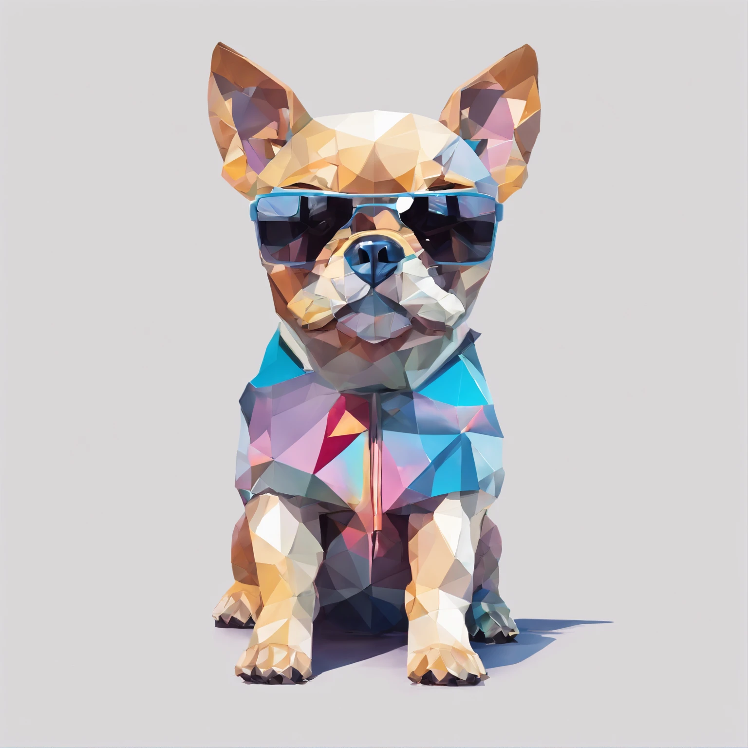 Perfect alignment, Cute little dog in jacket，Crystal Vase，Rose flower, Wearing sunglasses, cheerfulness, Standing position, Abstract beauty, Centered, Looking at the camera, Facing the camera, Approaching perfection, Dynamic, Highly detailed, Smooth, Sharp Focus, 8K, hight resolution, Illustration, art by carne griffiths and wadim kashin, White background
