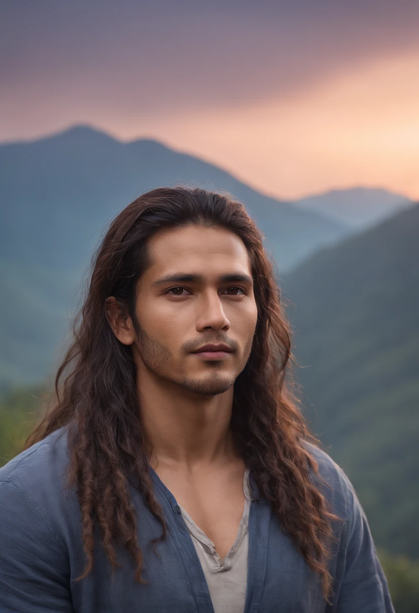 best quality,ultra-detailed,realistic,hdr,8k,masterpiece:1.2,physically-based rendering,professional,vivid colors,bokeh,dark blue skinned,long dread lock hair,masculine men without beard,beautiful detailed eyes,beautiful detailed lips,meditating position,extremely detailed eyes and face,himalayas background,sunset theme,wearing tiger skinned shorts,full body image