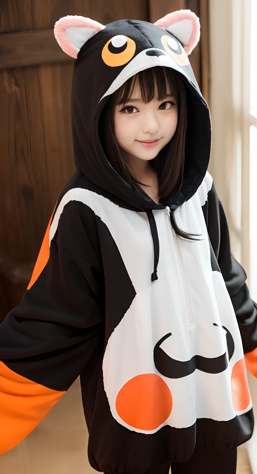 (top-quality、​masterpiece:1.2)、Best Quality、realisitic、photoshot、hight resolution、1080p、8K、Textured skin、Physical Rendering、1 Japan Girls、25-years old、kawaii、Young Face、Farbe々Hairstyle、(Kigurumi:1.5)、a room、full of shyness、smil、Big