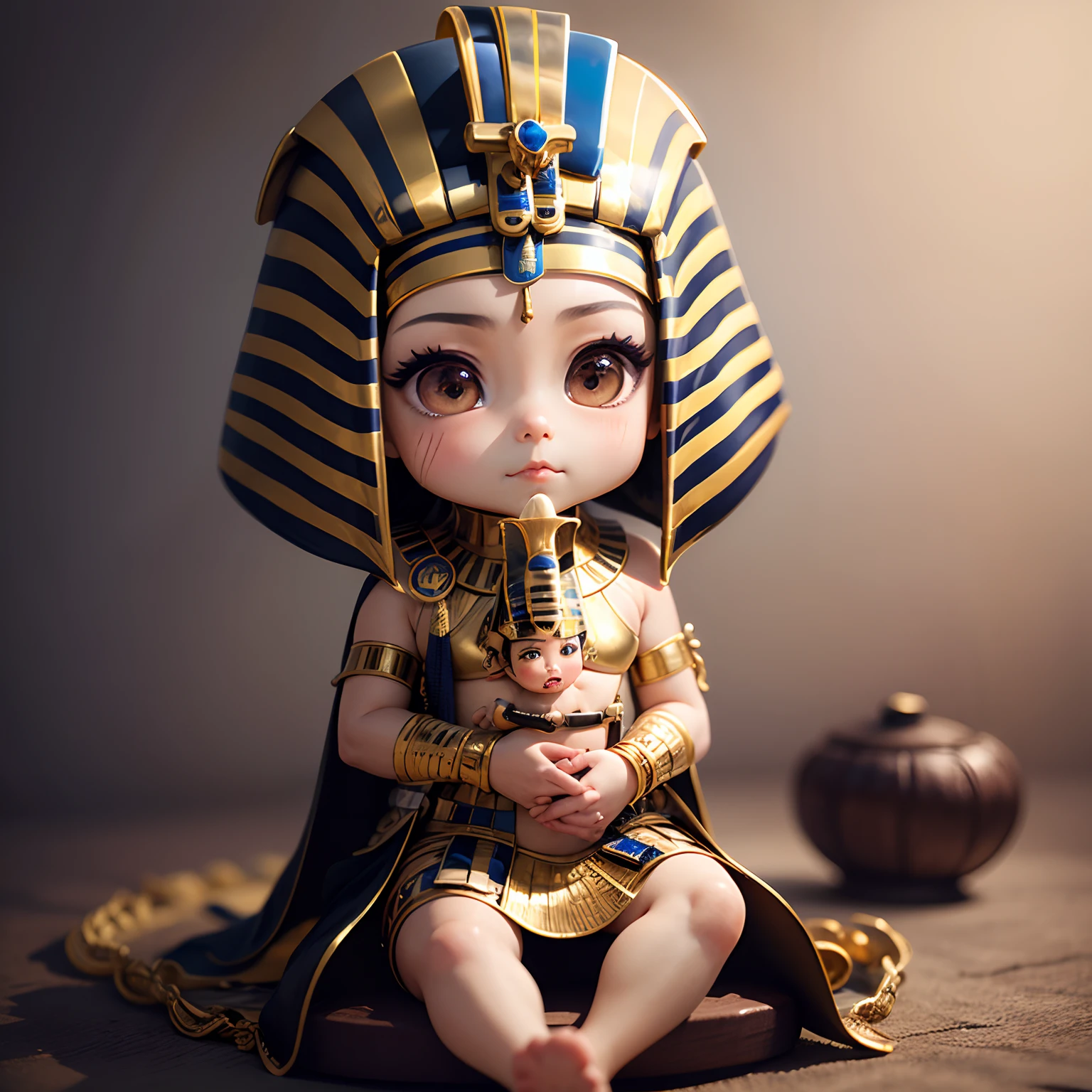 ​masterpiece、top-quality、ultra-detailliert、(Chibi Tutankhamun:1.2)、shoun、独奏、gold、Blue eyeliner
