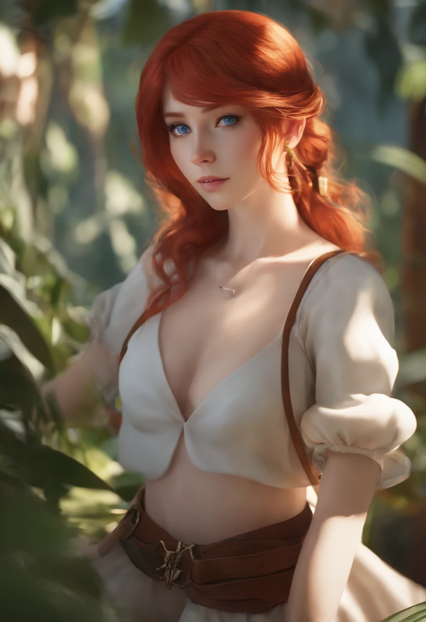 anime, (((portrait of daw))), a woman, (((a red hair))), (((blue eyes))), (((female pirate)), 8k, unreal engine, octane render, by kyun, gamang, Yoon Gon-Ji, g.ho, gosonjak, shuroop, serious, domi, noah, trending on pixiv, fanbox, skeb, masterpiece, smooth soft skin, big dreamy eyes, beautiful intricate colored hair, symmetrical, anime wide eyes, soft lighting, concept art, digital painting, tropical island
