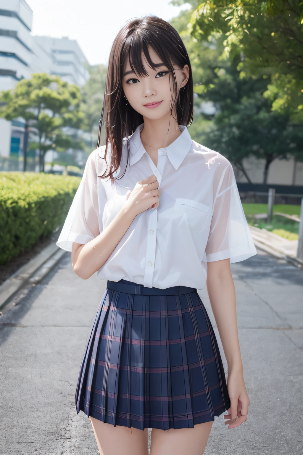 (Highest quality,8K quality,masterpiece:1.3),(超A high resolution,Photorealistic:1.4,RAW Photos),(Very detailed,Caustics,Detailed Background),(Ultra-Realistic Capture,Fine and beautiful skin,Perfect Anatomy),Daytime,School,Schoolyard,18-year-old,cute,single eyelid,Black Hair,Schoolのブレザーの制服,Laughter,Bust up shot,Natural soft light,photorealistic,I can see your feet,b-cup,Erotic,cute下着,I can see your underwear