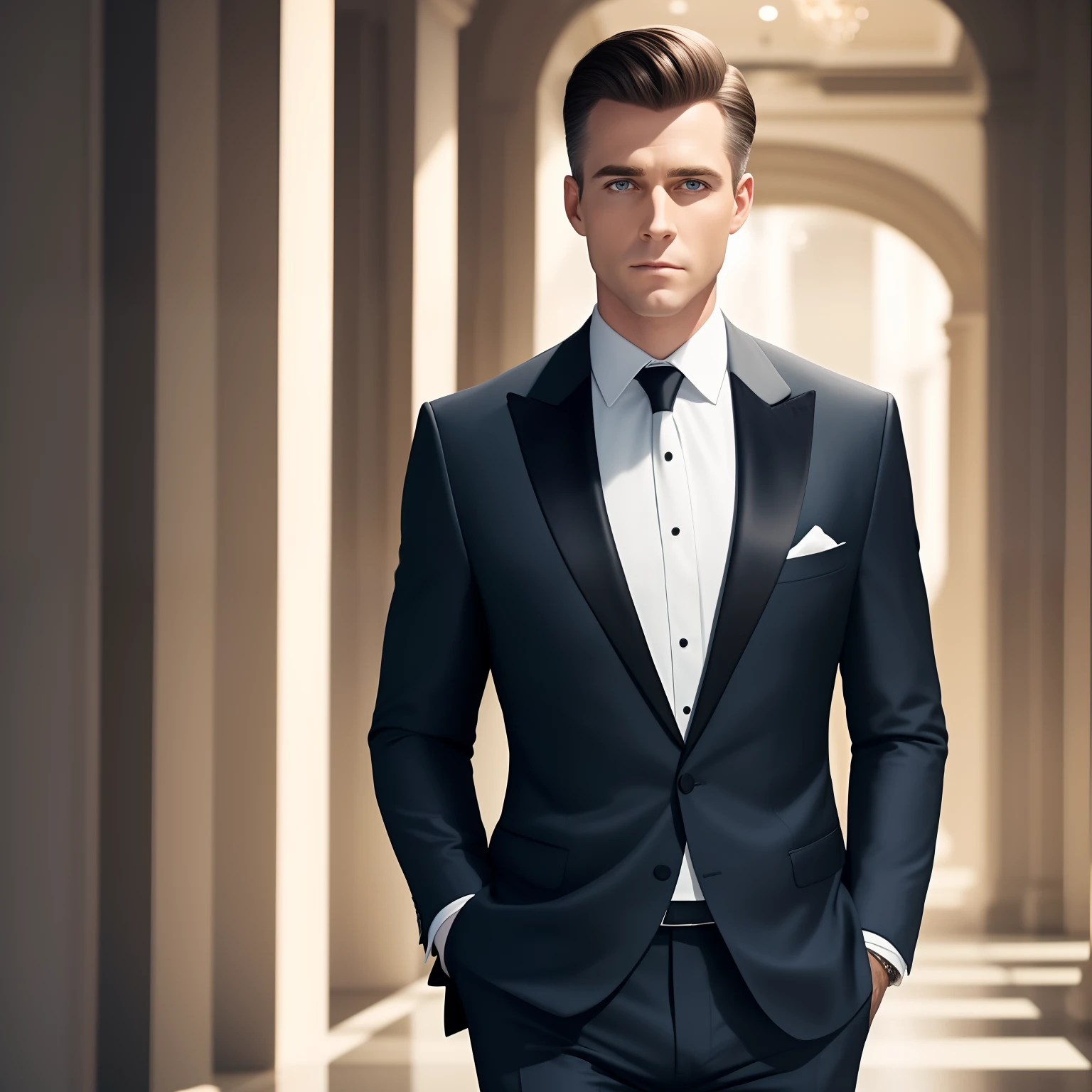 (A white man in a suit and tie) | (Elegant men's mature formal wear), Cinematic 8K