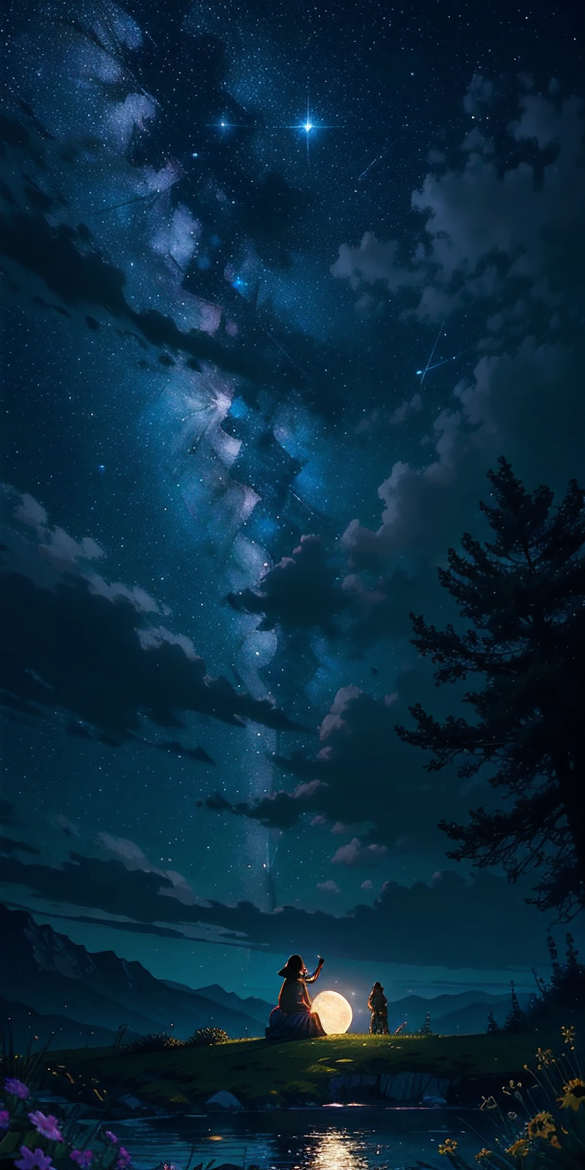 Master parts, Gorgeous, landscape, (((The No_Huma doesn't))), natta, florals, trpical garden, Starry sky, constellation,((full moon)) , astounding, Vistas, water, thermography, cozily, Peaceful, meteors, cosmic, magic, magia, special, Tik, ((glowworm))