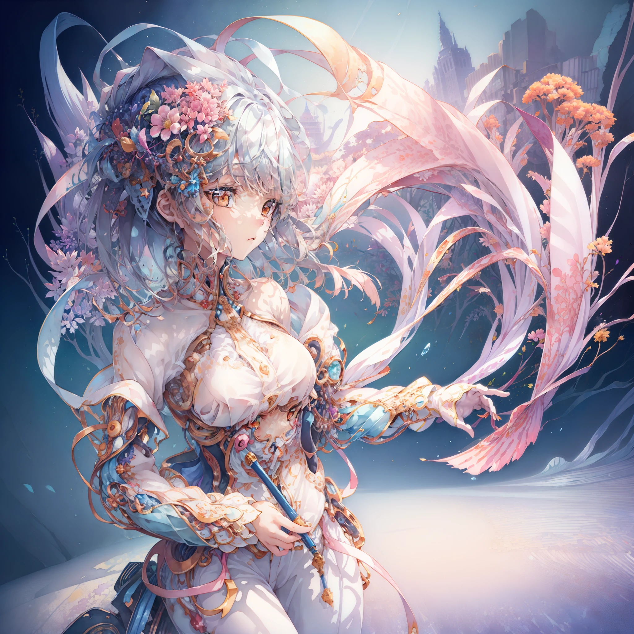 ((((ultra illustrated style:1.0)))),Best Quality,best animated,masutepiece,Ray tracing, Global Illumination,Transparent watercolor,1girl in, Solo, Write