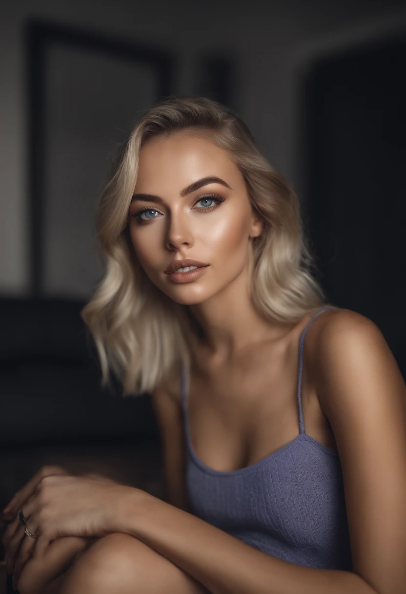 Woman with matching tank top and panties, Sexy girl with blue eyes, portrait sophie mudd, portrait corinna kopf, blonde hair and large eyes, Selfie einer jungen Frau, Augen im club Violet Myers, ohne Make-up, Natural makeup, Blick direkt in die Kamera, Gesicht mit Artgram, dezentes Make-up, Stunning full body shot, im Schlafzimmer, Spaltung