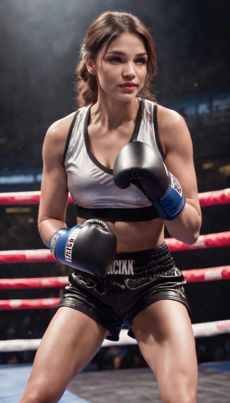 A woman in a boxing ring with a boxing glove on - SeaArt AI