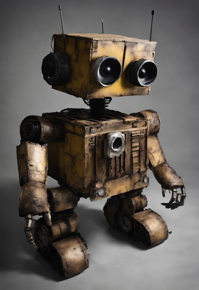 The base is taken from Springtrap from "Five Nights at Freddy's 3". This is an endosuit, which looks quite old and worn out, with visible wires and mechanisms.
Costume increased to 2,5 meters, making it imposing and exciting. It also increases the physical strength of the suit.
In the color palette "WALL-E". The main brown color of Springtrap gives way to rust and yellow color WALL-E, Creating a sense of old, but a friendly robot.
The head and arms of the costume are decorated with details from "WALL-E". WALL-E eyes replace standard Springtrap eyes, adding expressiveness. The head and arms are also taken from the WALL-E design, which makes the look of the endosuit more friendly.
The main functionality of the endosuit is preserved from Springtrap, but some innovations are added from "WALL-E", including compact tools, Built-in hands, and advanced eye-to-eye imaging systems.