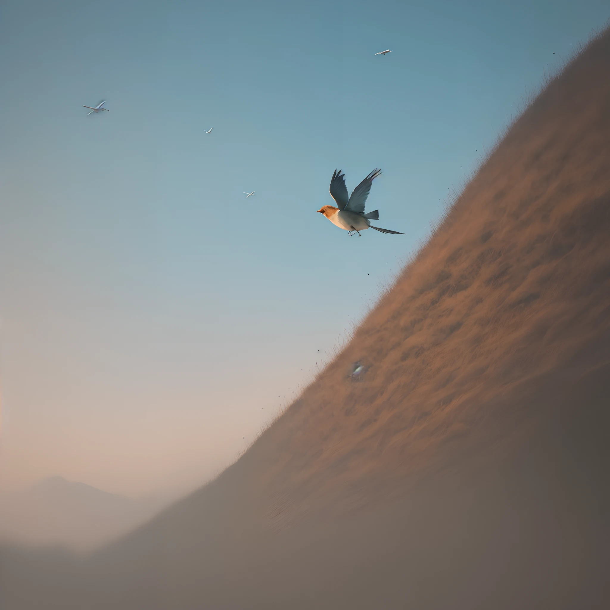 A bird flies alone