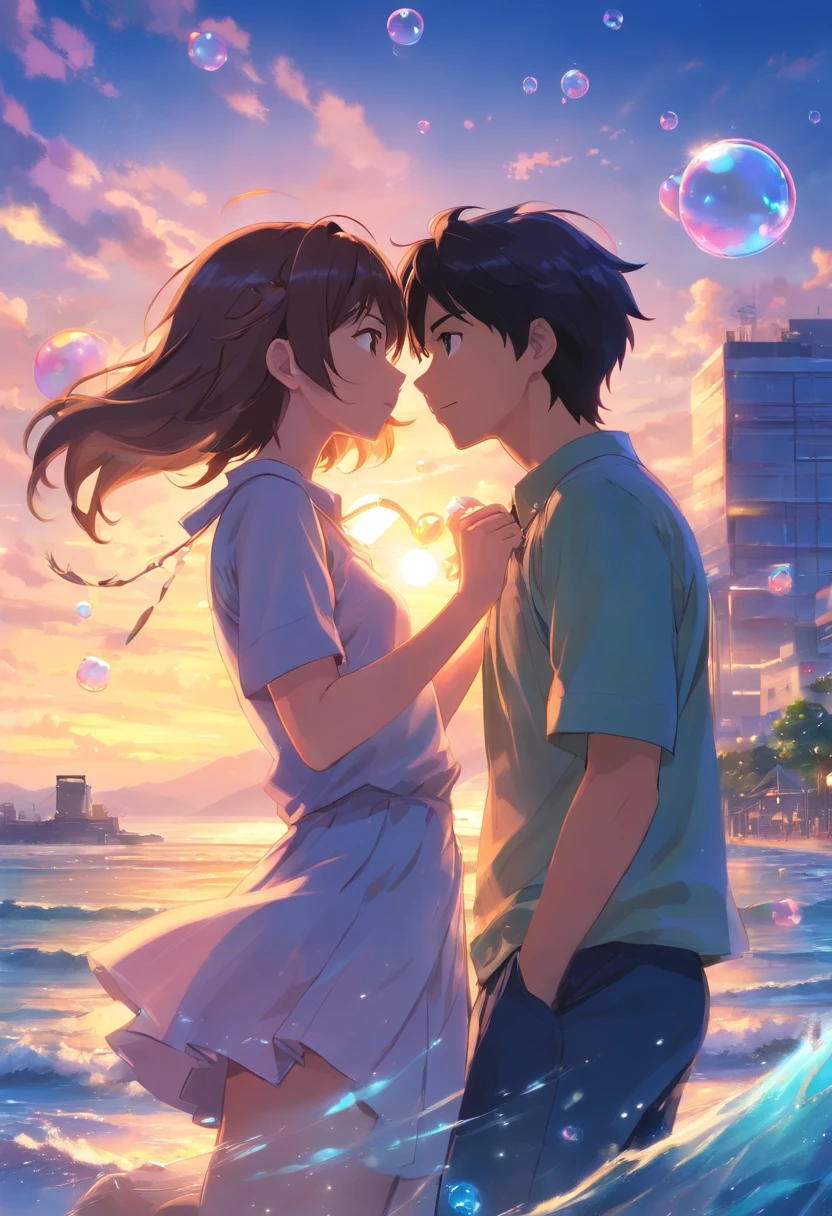 Romantic couple kissing in the wind,s e meninaelas brilhantes,efeitos de brilho,Heart-shaped bubbles,a noite,Em um navio de cruzeiro,The face is clear and precise,detalhe no rosto,super-fino,Beachside,16k resolution,alta qulidade,cinemac lighting,alto detalhe da imagem,dynamic viewing angle,pelos pubianos detalhados,penis dentro da vagina, epic shot,oc renderizado