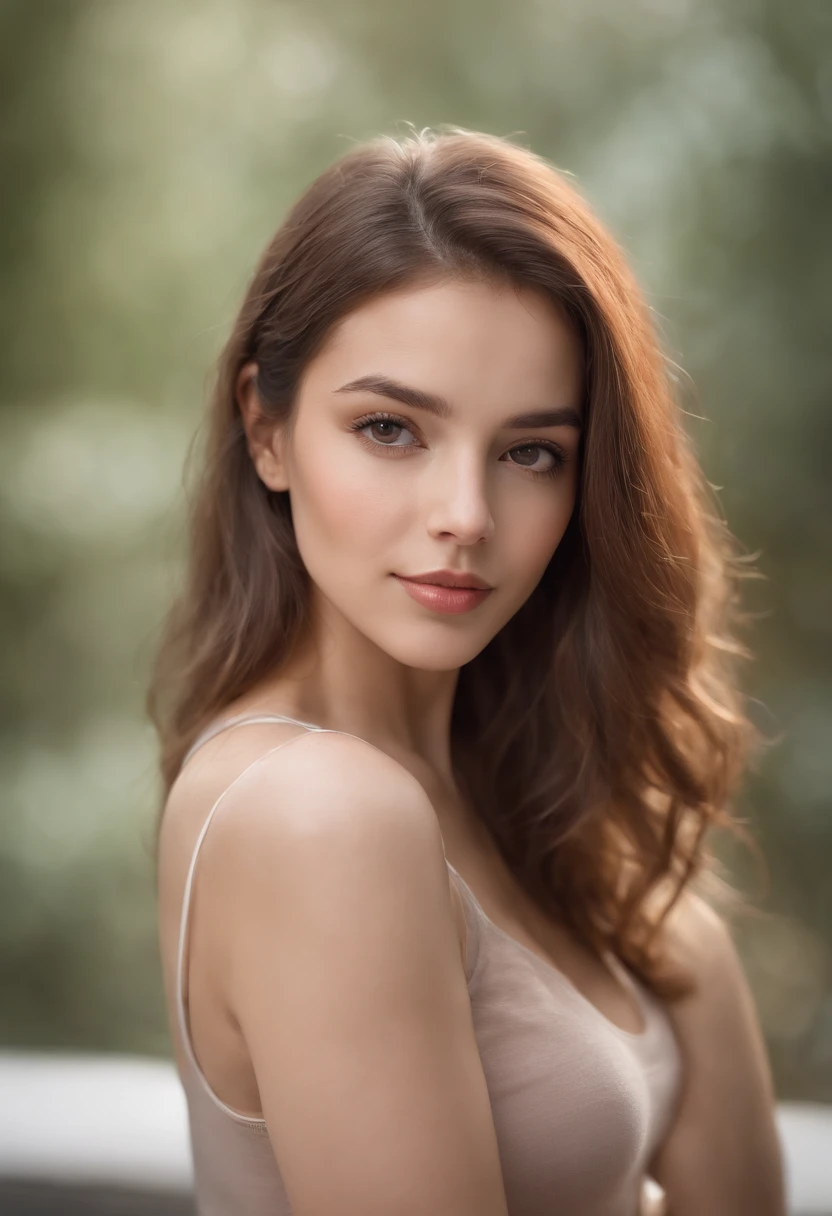 hermosa chica latina, 20 years old, desnuda, pechos regulares y cara hermosa, smailing y divertido, cabello rizado, cuerpo completo , fotorrealista, cinematographic image, lenceria