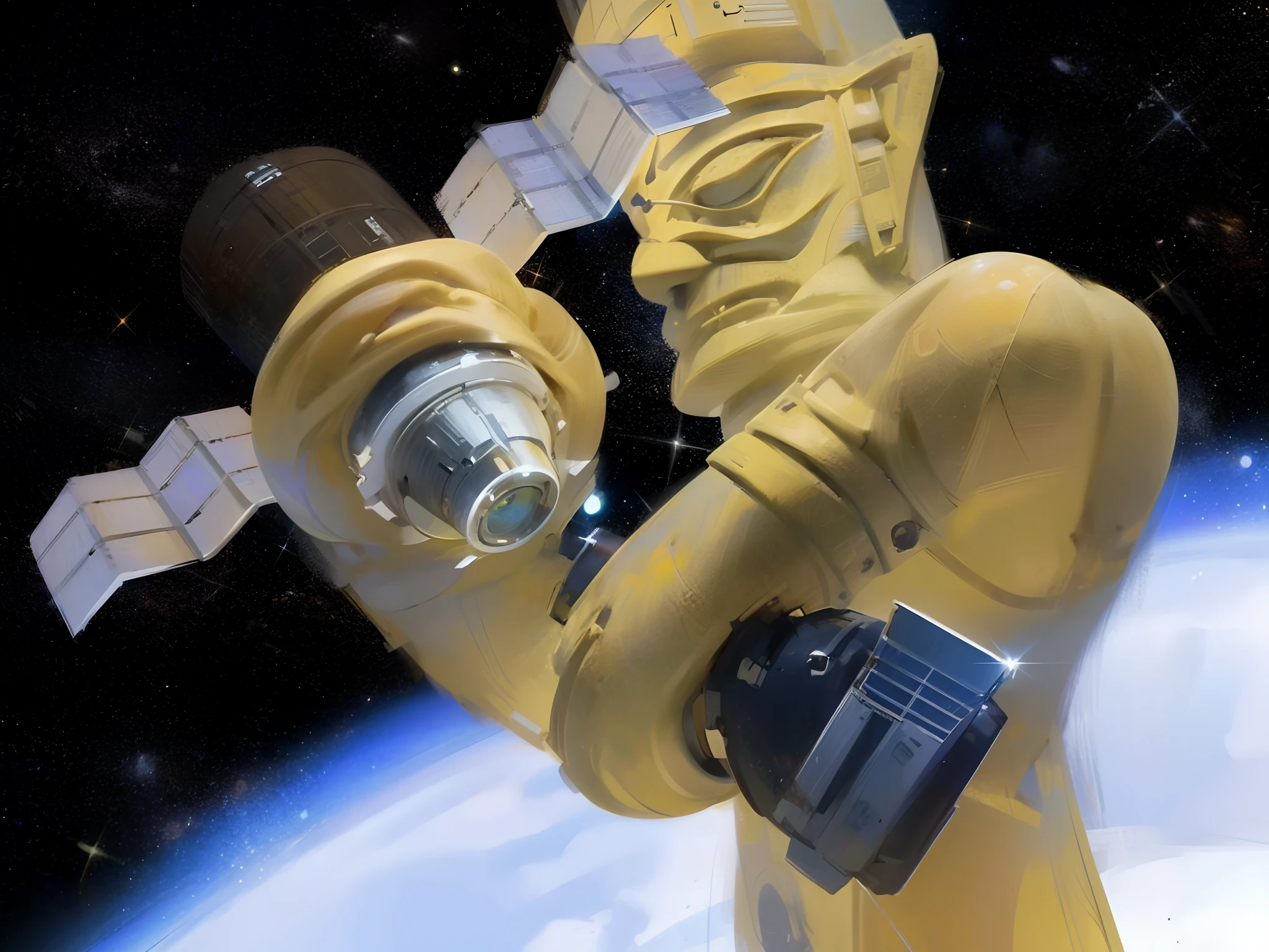 (8K, RAW photo, Best quality, Masterpiece:1.2), (Realistic, photo-realistic:1.37), Professional lighting, photon maping, Radio City, Space scene,space craft,shock,