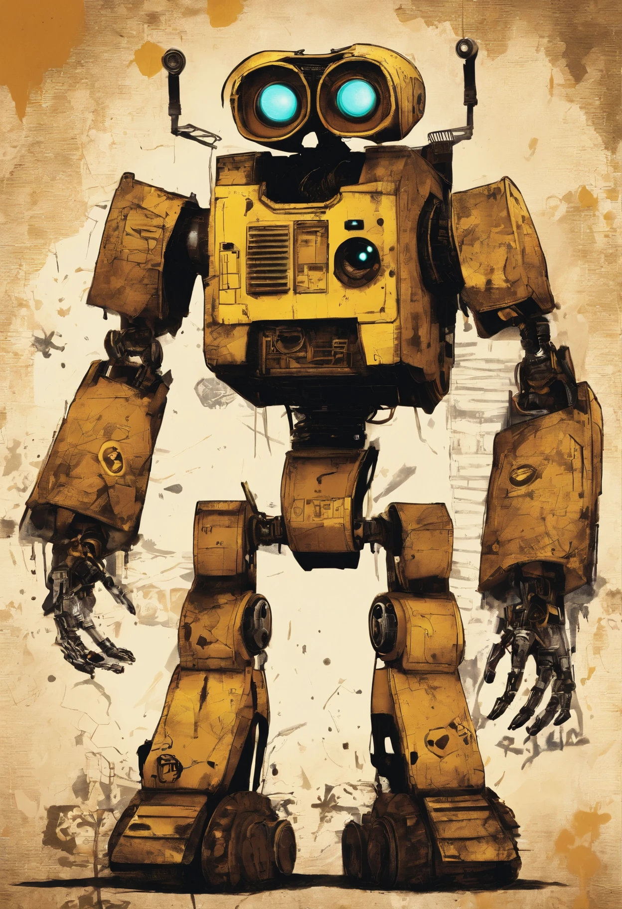 The base is taken from Springtrap from "Five Nights at Freddy's 3". This is an endosuit, which looks quite old and worn out, with visible wires and mechanisms.
Costume increased to 2,5 meters, which makes it imposing and exciting. It also increases the physical strength of the suit.
In the color palette "Wall-ee". The main brown color of the Springtrap is replaced by rust and yellow color WALL-E, Creating a sense of antiquity, But a friendly robot.
The head and arms of the costume are decorated with details from "Wall-ee". Wall-E's eyes replace the standard Springtrap eyes, Adding expressiveness. The head and arms are also taken from the WALL-E design, which makes the appearance of the endosuit more friendly.
The main functionality of the endosuit is preserved from Springtrap, But some innovations are added from "Wall-ee", including compact tools, Built-in arrows, and advanced eye-to-eye imaging systems.