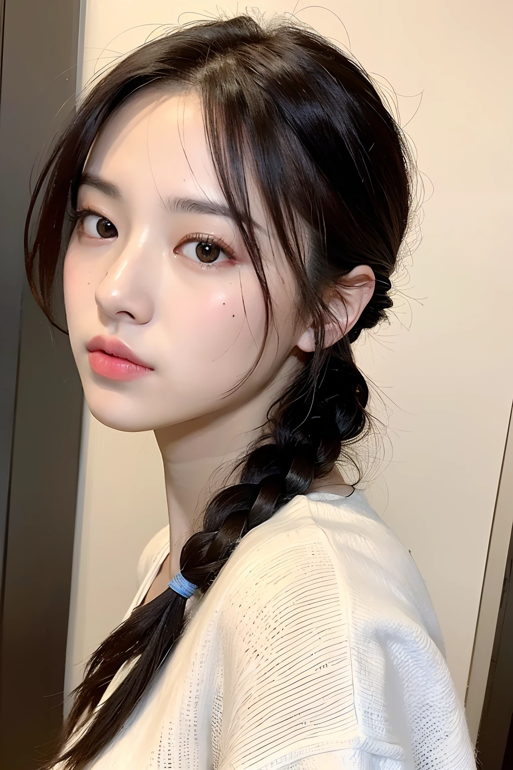 ((Best quality, 8k, Masterpiece :1.3)), full body, 1 adorable girl, youthful, delightful cute face, black hair, hair tied, random boyish outfit, aesthetic selfie, ultra-detailed face, extremely perfection, detailed eyes, double eyelid, big doe-eyed, straight nose, aesthetic pose, (random aesthetic background)