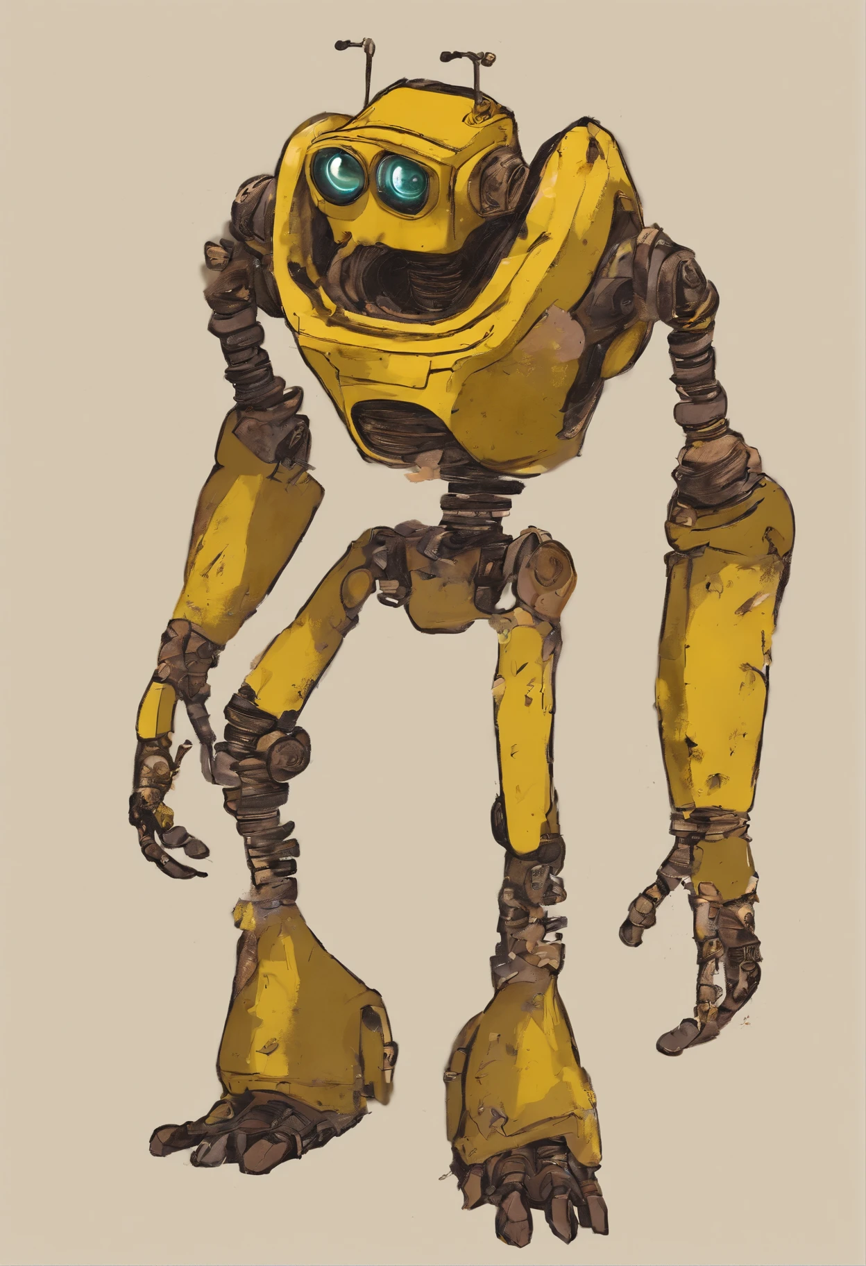 The base is taken from Springtrap from "Five Nights at Freddy's 3". This is an endosuit, which looks quite old and worn out, with visible wires and mechanisms.

Costume increased to 2,5 meters, which makes it imposing and exciting. It also increases the physical strength of the suit.

In the color palette "Wall-ee". The main brown color of the Springtrap is replaced by rust and yellow color WALL-E, Creating a sense of antiquity, But a friendly robot.

The head and arms of the costume are decorated with details from "Wall-ee". Wall-E's eyes replace Springtrap's standard eyes, Adding expressiveness. The head and arms are also taken from the WALL-E design, which makes the appearance of the endosuit more friendly.

The main functionality of the endosuit is preserved from Springtrap, But some innovations are added from "Wall-ee", including compact tools, Built-in arrows, and advanced eye-to-eye imaging systems.