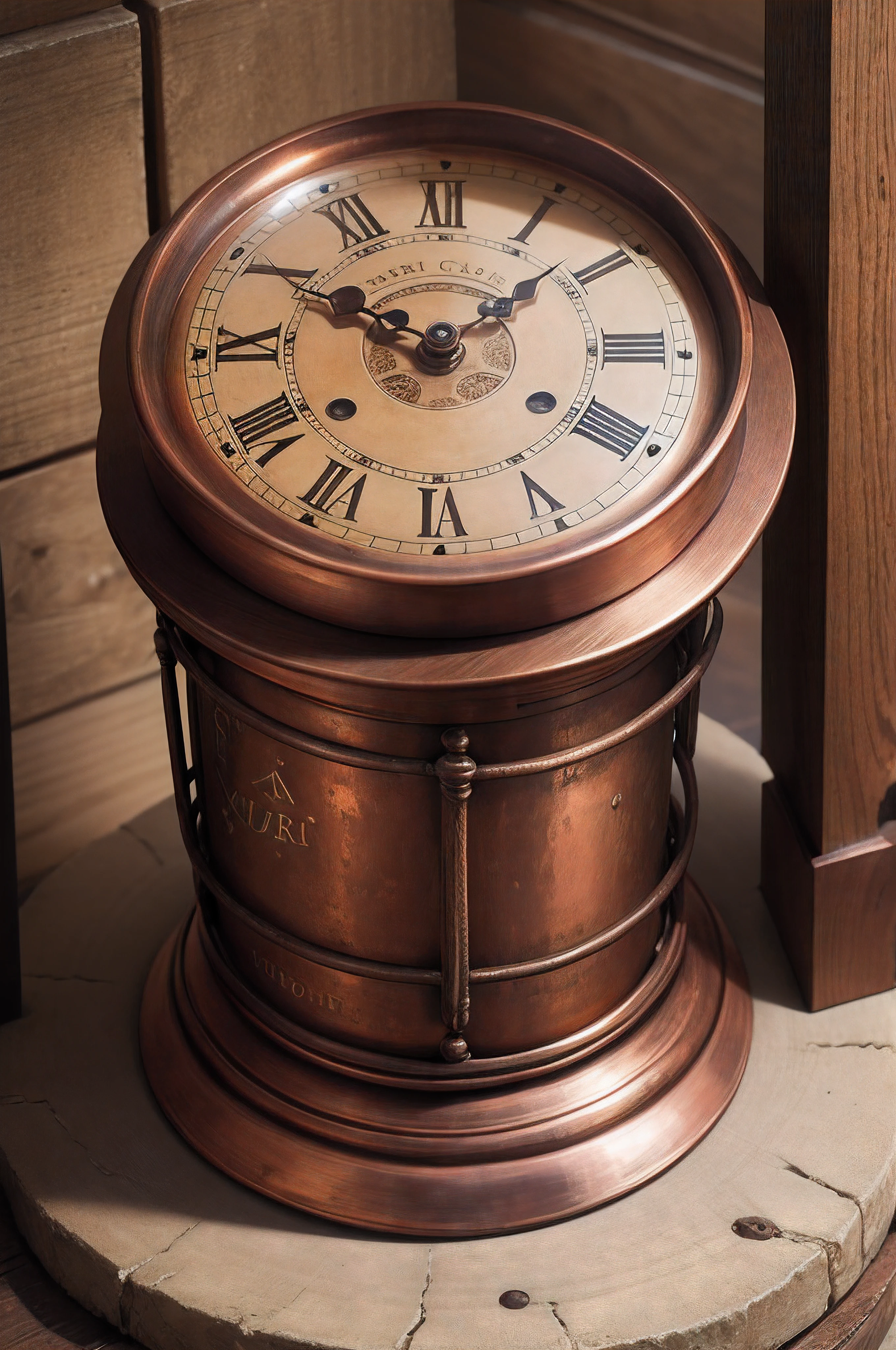 Old Copper Clock With Roman Numerals