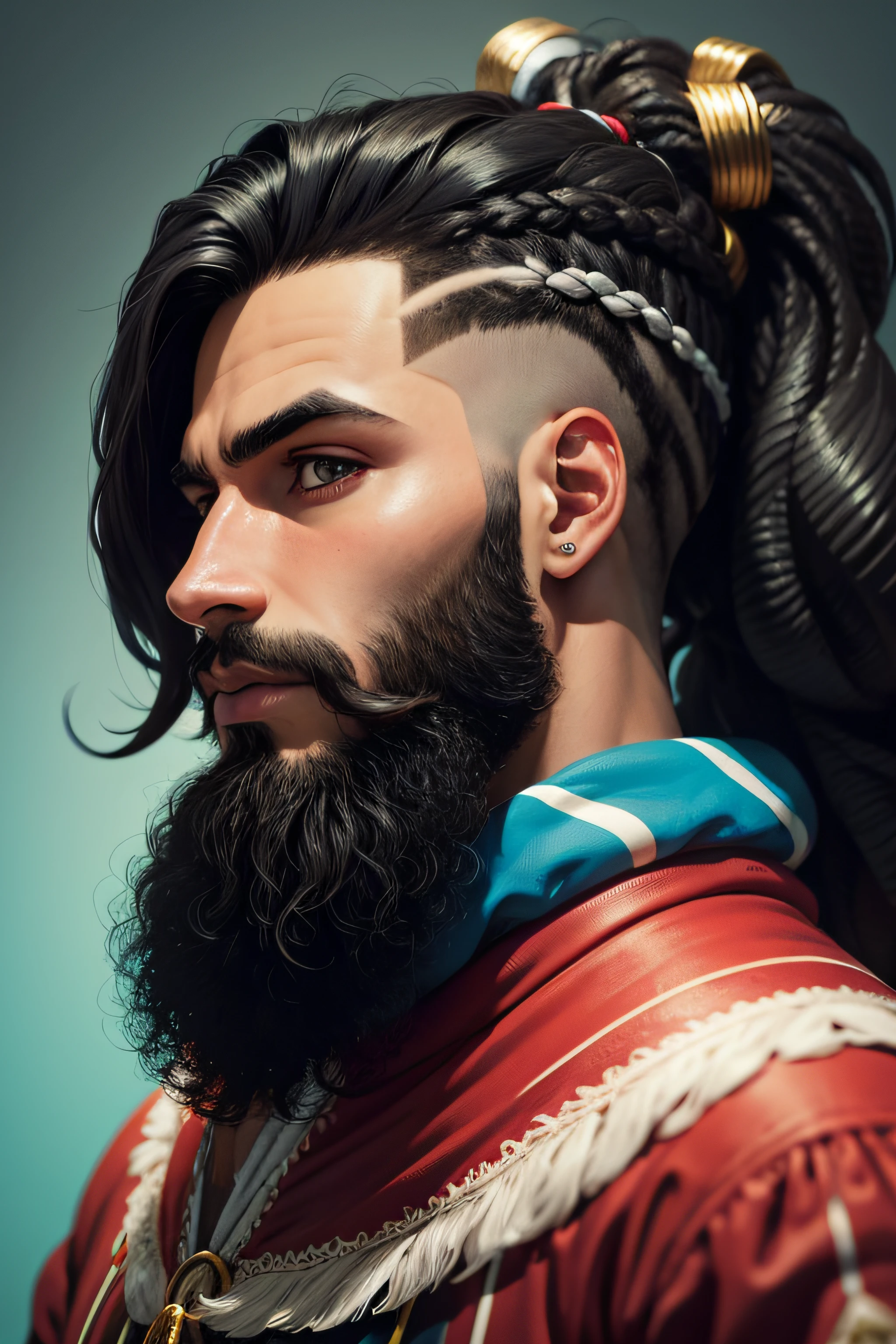 negro alto, de bermuda cabelo  caracolado curto, de barba, cara cheia e aparencia de de circo