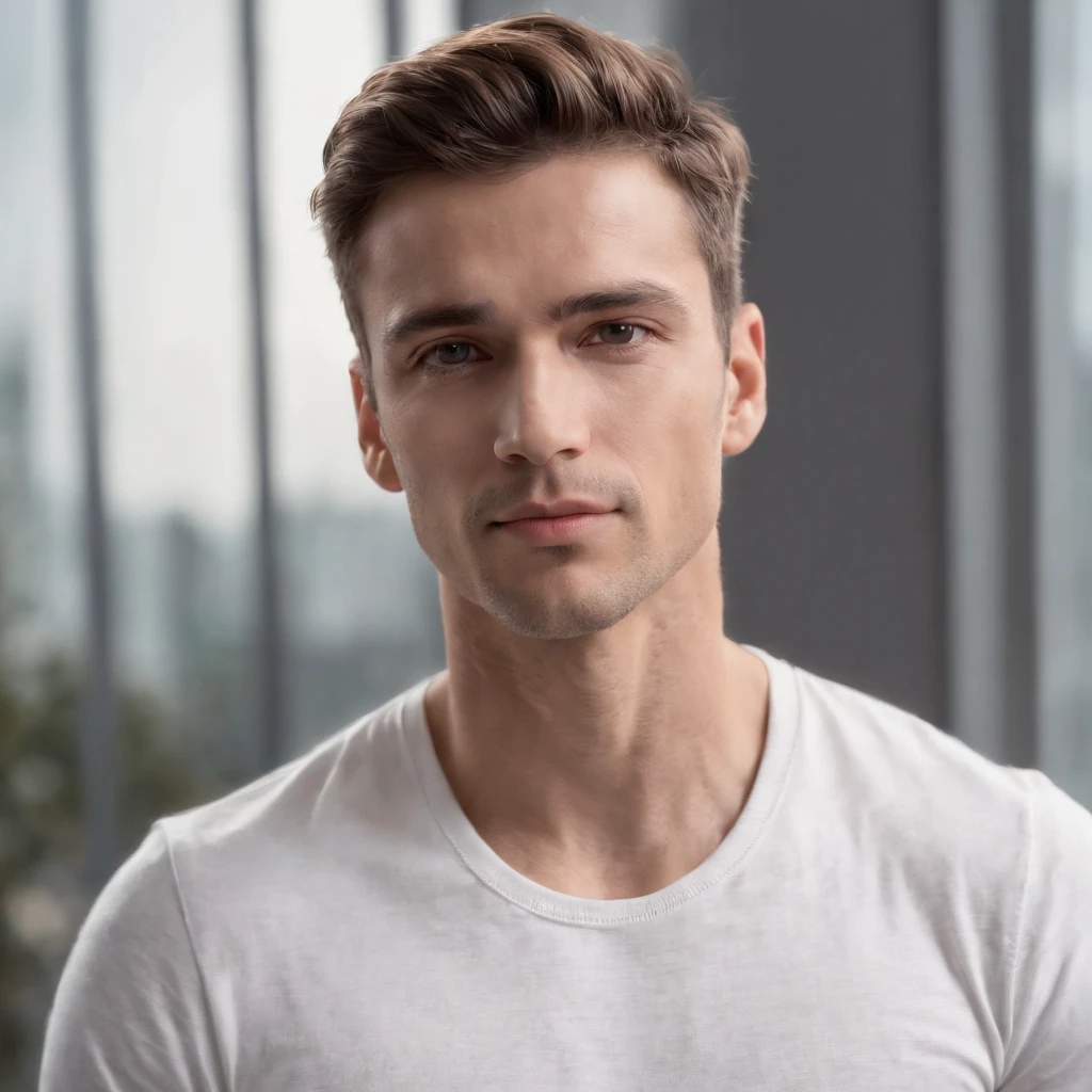 (fotogrdeia: 1.3) de (realidade: 1.4), (((camiseta branca))), (homem careca), super high resolution, (realidade: 1.4), 40 anos, Avatar Masculino luz suave , short hair, Foco Facial, alegre, jovem, confiante, ((fundo cinza)), (((monochrome background))), High definition, Detalhes, Olhando levemente para cima, imagem perfeita, qualidade do filme, Ultra High Definition, Avatar Masculino, lindo homem, jovem e bonito, rosto delicado, elegante e luxuoso