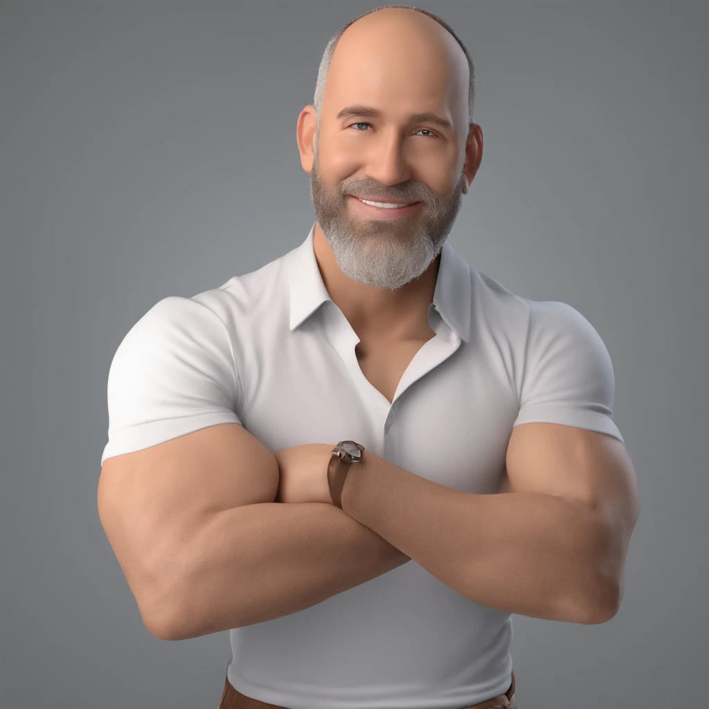 (fotogrdeia: 1.3) de (realidade: 1.4), (((camiseta branca))), (homem sem cabelos), super high resolution, (realidade: 1.4), 40 anos, Avatar Masculino luz suave , short hair, Foco Facial, alegre, jovem, confiante, ((fundo cinza)), (((monochrome background))), High definition, Detalhes, Olhando levemente para cima, imagem perfeita, qualidade do filme, Ultra High Definition, Avatar Masculino, lindo homem, jovem e bonito, rosto delicado, elegante e luxuoso