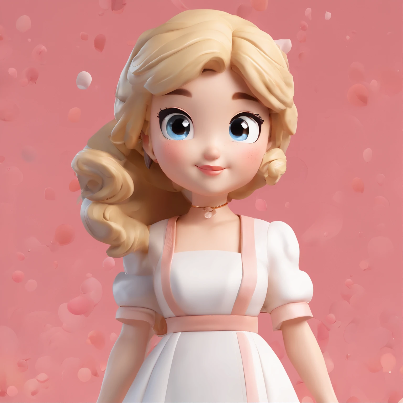 super cute girl IP by pop mart, Bright eyes, cherub,Little white dress, Clay, Models, a box toy, Glossy and delicate,Clean background, Good gloss, 3D rendering of,Best quality