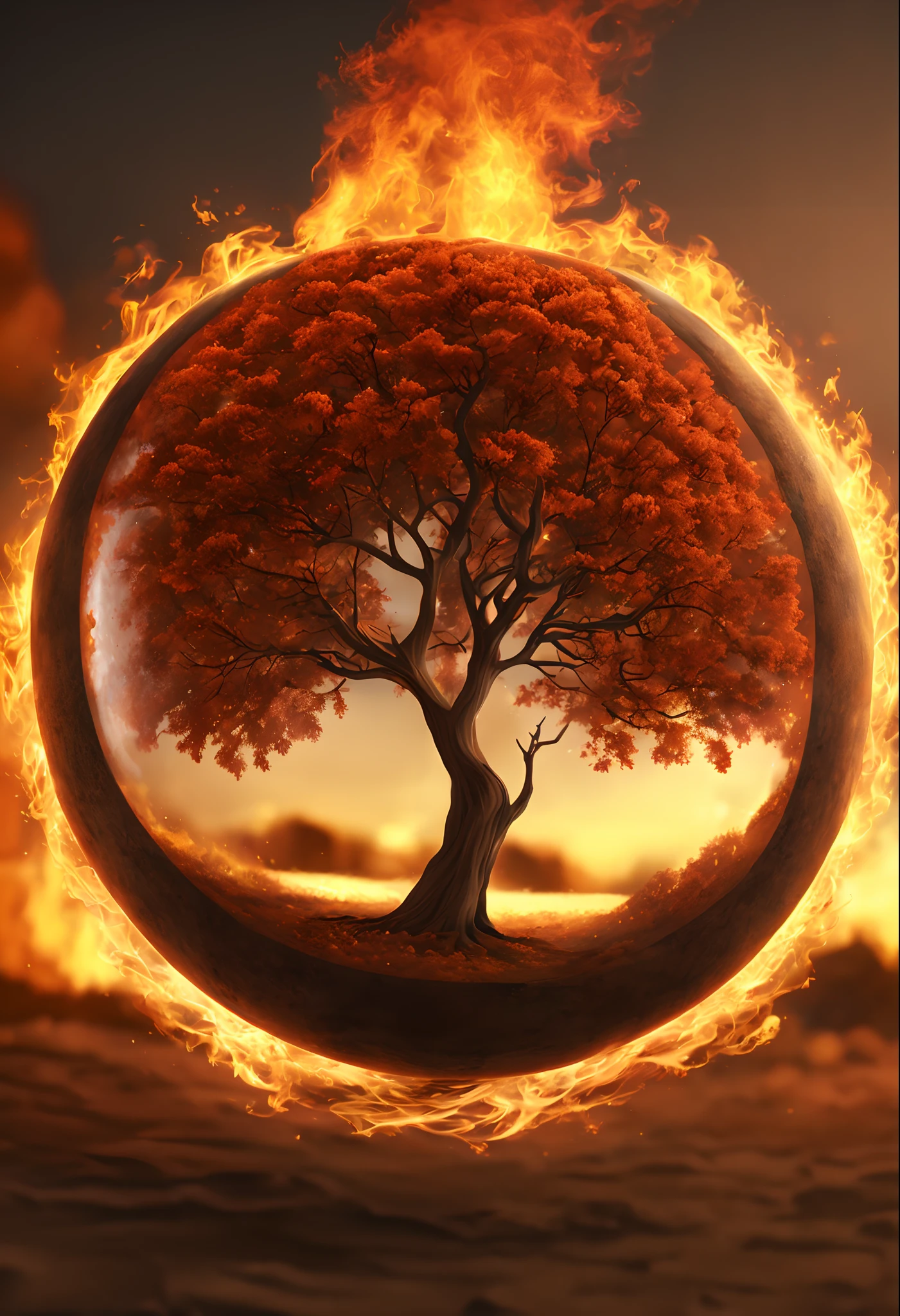 The flames are burning in a circle shape, fogoso, icon with a halo of fire, Anel de fogo, bola de fogo, chama, um fogo laranja no fundo, homem, fire type, (fire), esfera preta de fogo, Firenado, Infero Flamejante, Inferno, tema fogo, fire, fogo do inferno, infernal, chamajante, derretido imagem arfed de uma bola de vidro com uma paisagem dentro, Arte 3D digital detalhada, tree of life inside the ball, Arte digital altamente detalhada em 4k, arte digital altamente detalhada, arte digital estilizada, pintura digital altamente detalhada, bola de vidro, pintura digital altamente detalhada, arte digital altamente detalhada, 3 d render bipe, 8k arte impressionante