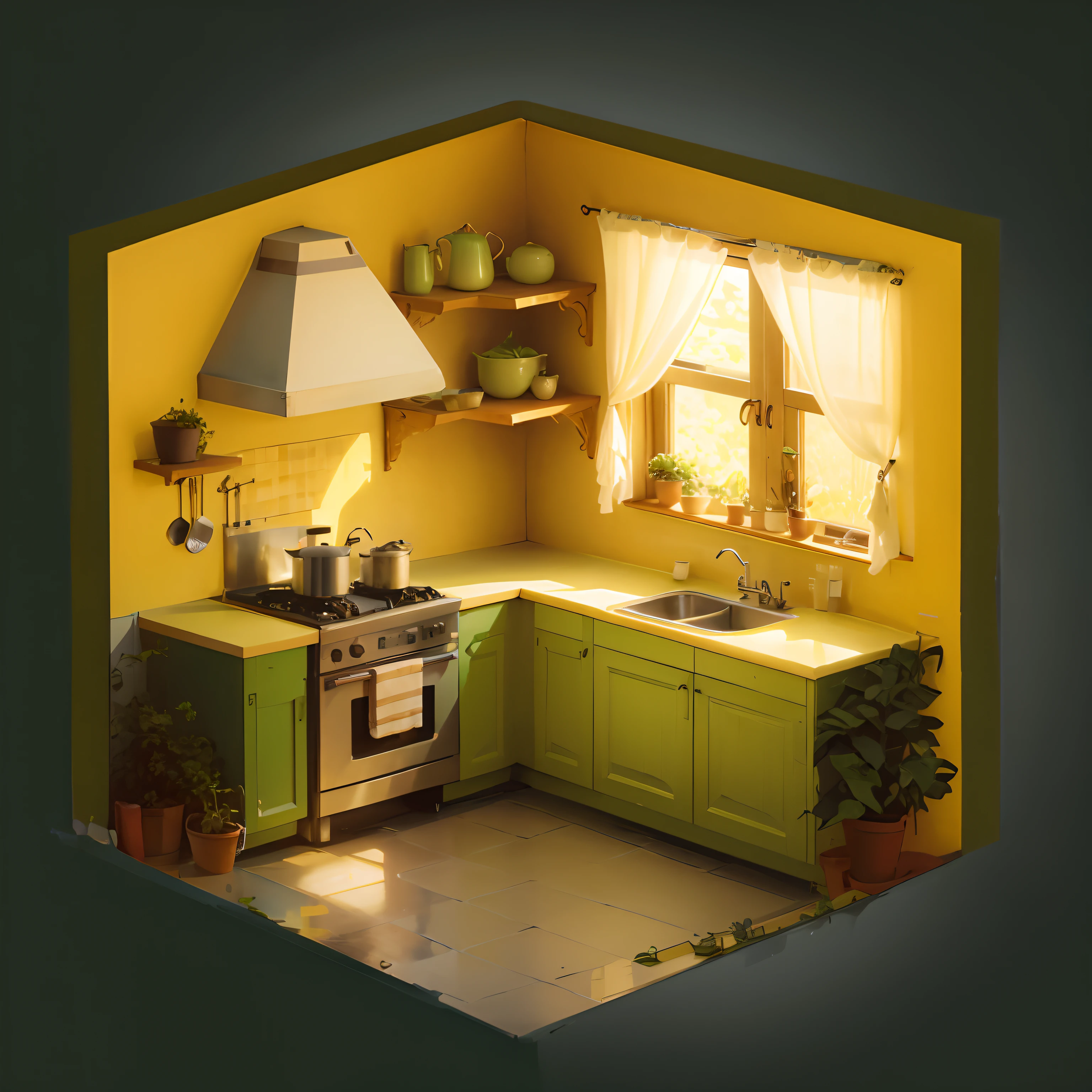 kitchen, Flowers in pots,Immetry