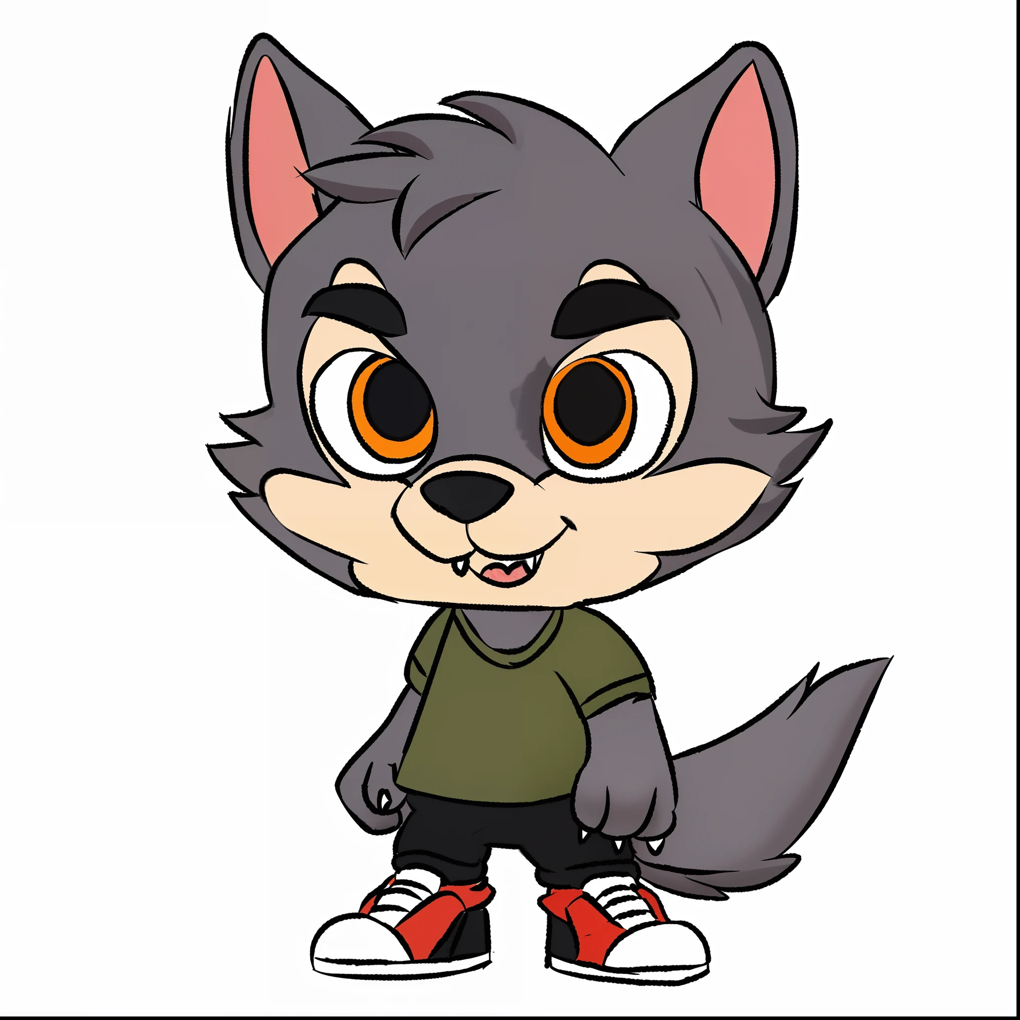 um lobo dos desenhos animados com uma camisa verde e sapatos vermelhos, in cartoon style, Lobo Fursona, an anthropomorphic wolf, Cartoon style illustration, anthropomorphic wolf, um lobo antro, personagem bonito dos desenhos animados, personagem de desenho animado, Wolf O'Donnell, peludo estilizado da disney, lobo peludo, Caractere mesclado, arte dos desenhos animados, mascote de corpo inteiro