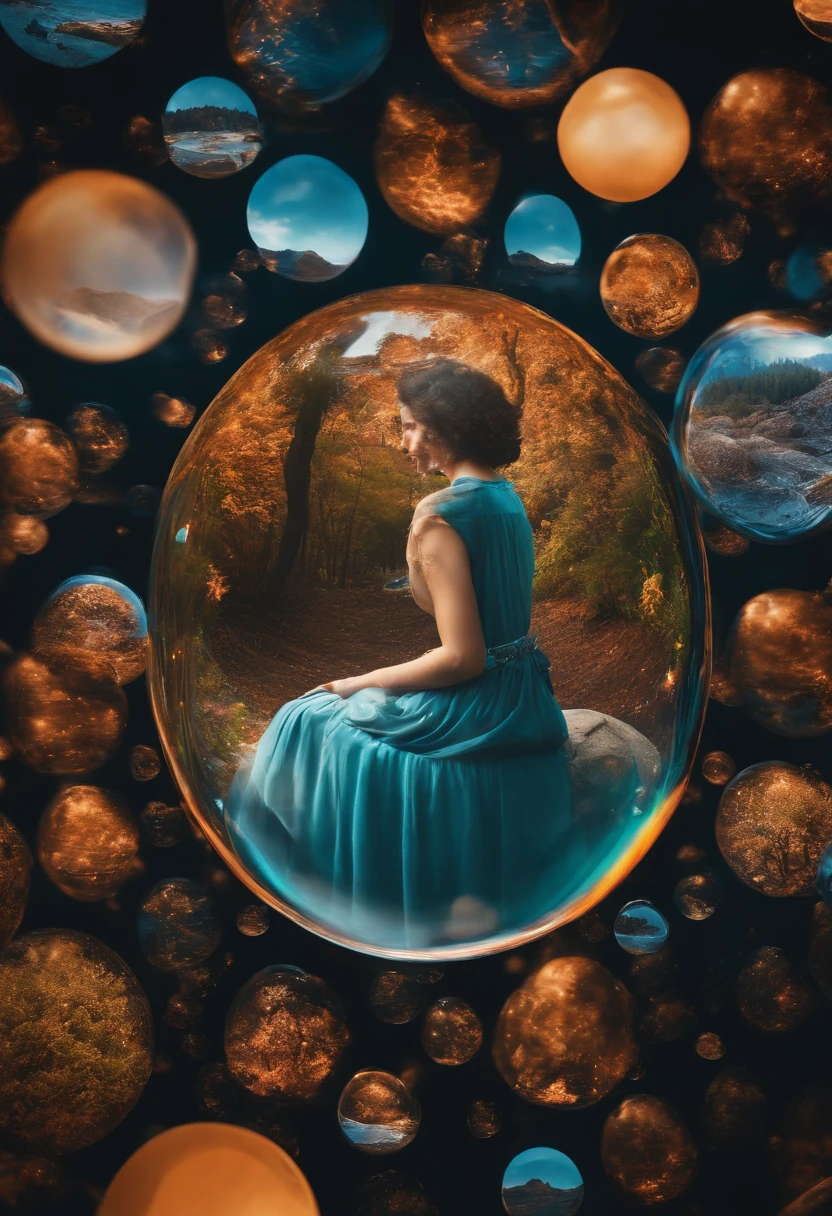 Create an image that represents a user trapped in a filter bubble, highlighting how social media platforms and search engines can limit exposure to different perspectives