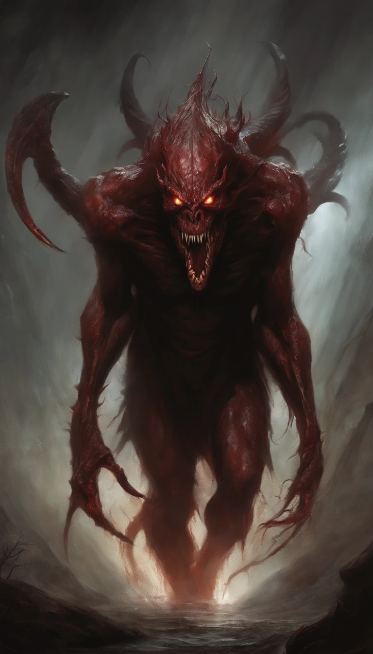 Painting of a demonic creature with a bloodied face and a bloodied head, Carnage, Sci - The Art of Horror Fiction, sci-fi horror artwork, inspired by Aleksi Briclot, The fangs of the carnage, Horror art in the fantasy genre, by Aleksi Briclot, horror concept art, venom, Fantasy and horror art, Detailed illustration of 4K horror, Demonic creature, dark fantasy horror art