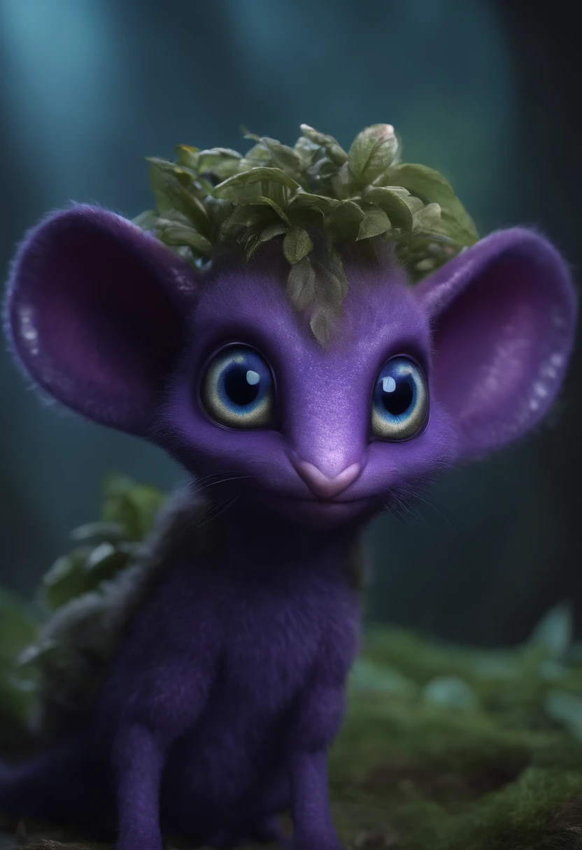 Purple unusual kind monster character for movie. Kind big blue eyes, Lop-eared ears