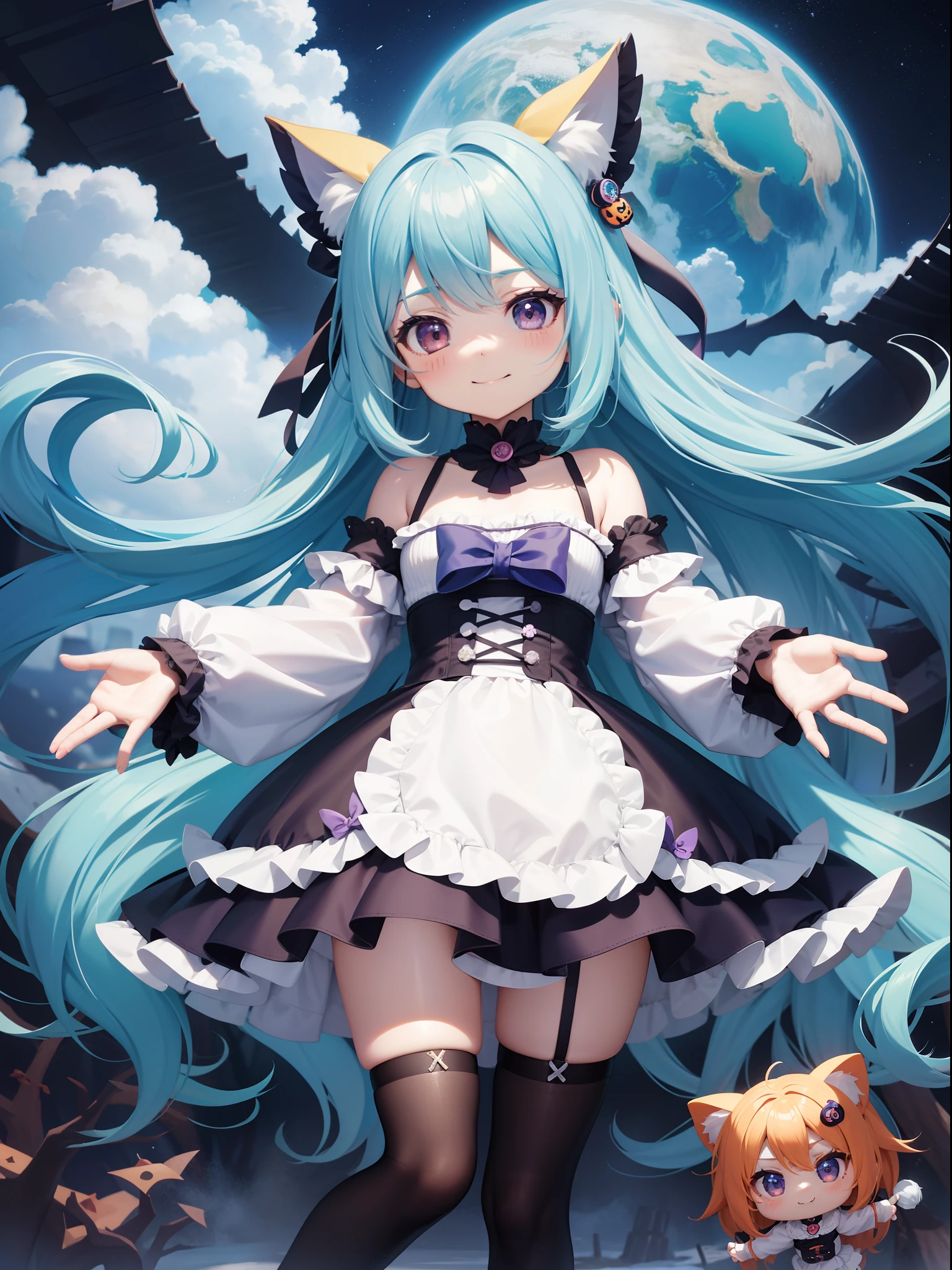 Close-up of a woman posing in a cat costume, Very Beautiful Anime Cat Girl, cute Anime cat girl, Charming cat girl, beautiful Anime cat girl, Pink pigtails and cyan eyes, Anime cat girl, Cat ears anime girl, Very beautiful cute cat girl, Cute 3D anime girl render, Anime cat girl in maid clothes