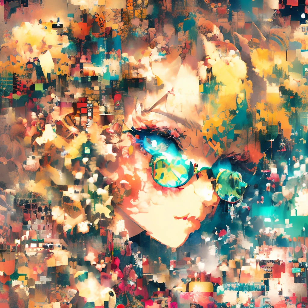 Cat Ears Glasses Cyberpunk Masterpiece Super Delicate Cat Ear Girl Blonde Cyberpunk (masterpiece、top-quality、top-quality、Official art、Beautifully Aesthetic:1.2)、Highly detailed fractal art、(colourfull:1.5)、highest details、Zentangle、a closeup、
(1girl in:1.5), 独奏, (dynamicposes), (Abstract background:1.5), (shinny skin),