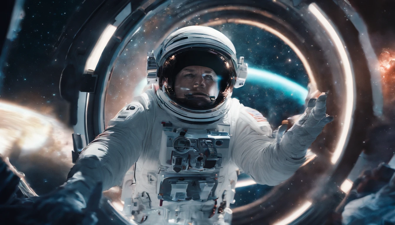 En Interstellar, An astronaut travels through a black hole in an interstellar universe,((Obra maestra)),(La mejor calidad)),Magnificent spatial image scene