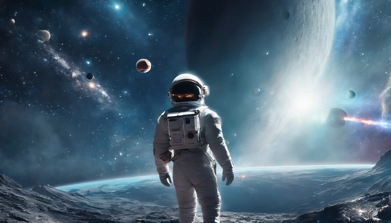 En Interstellar, An astronaut travels through a black hole in an interstellar universe,((Obra maestra)),(La mejor calidad)),Magnificent spatial image scene