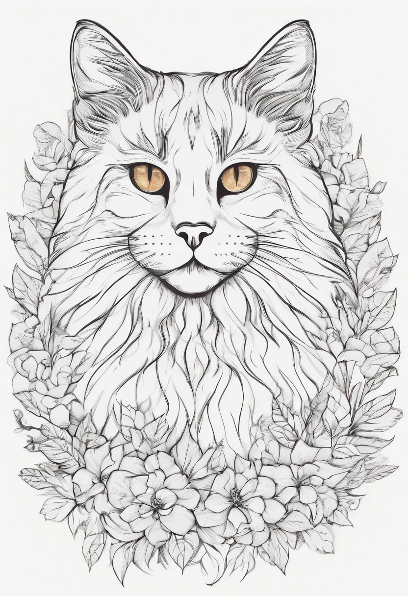 Cats，line-drawing，（without background：1.5），T-shirt logo，Sticker Logo，Cutting art